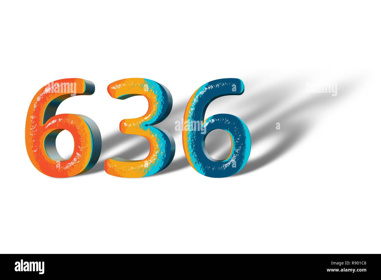 3D Number 636 six hundred thirty six lively colours Stock Photo