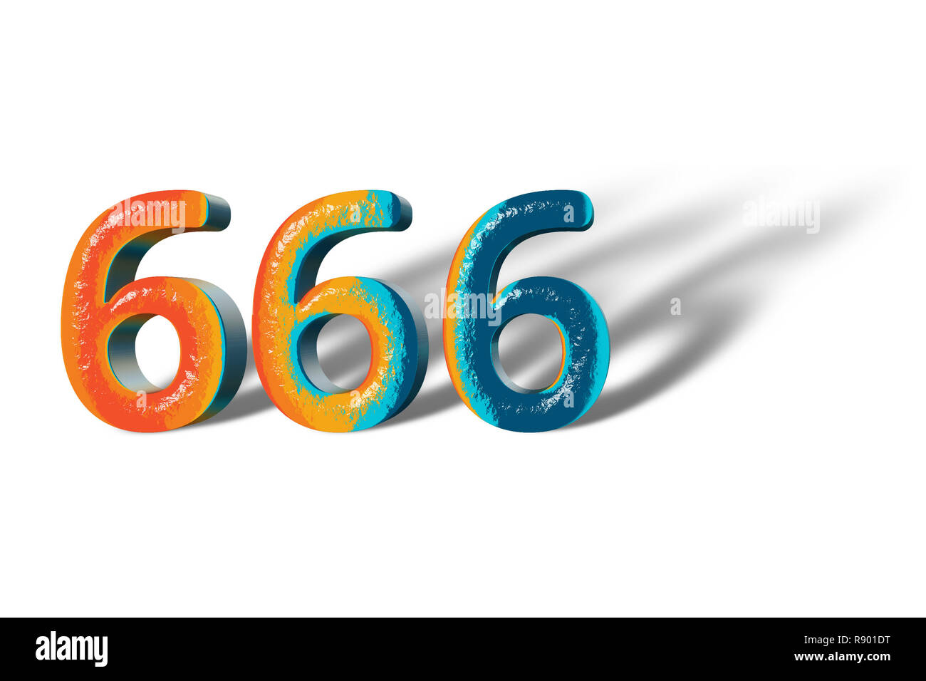 3D Number 666 sixty six hundred six lively colours Stock Photo
