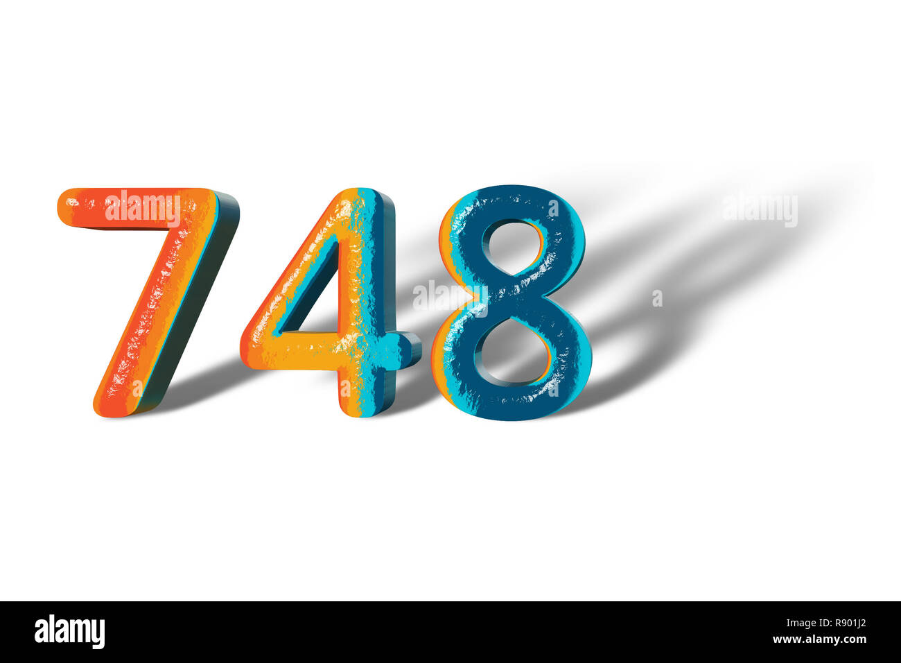3D Number 748 forty seven hundred eight lively colours Stock
