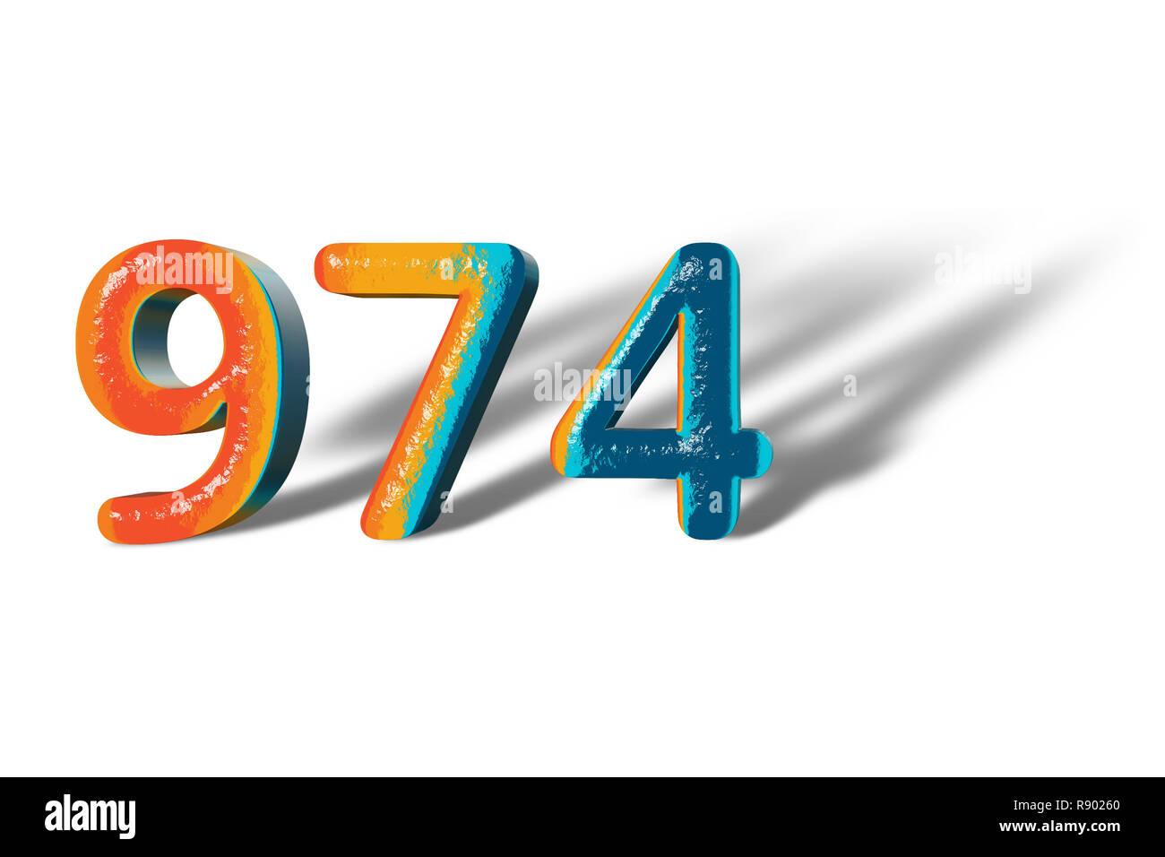 3D Number 974 nine hundred seventy four lively colours Stock