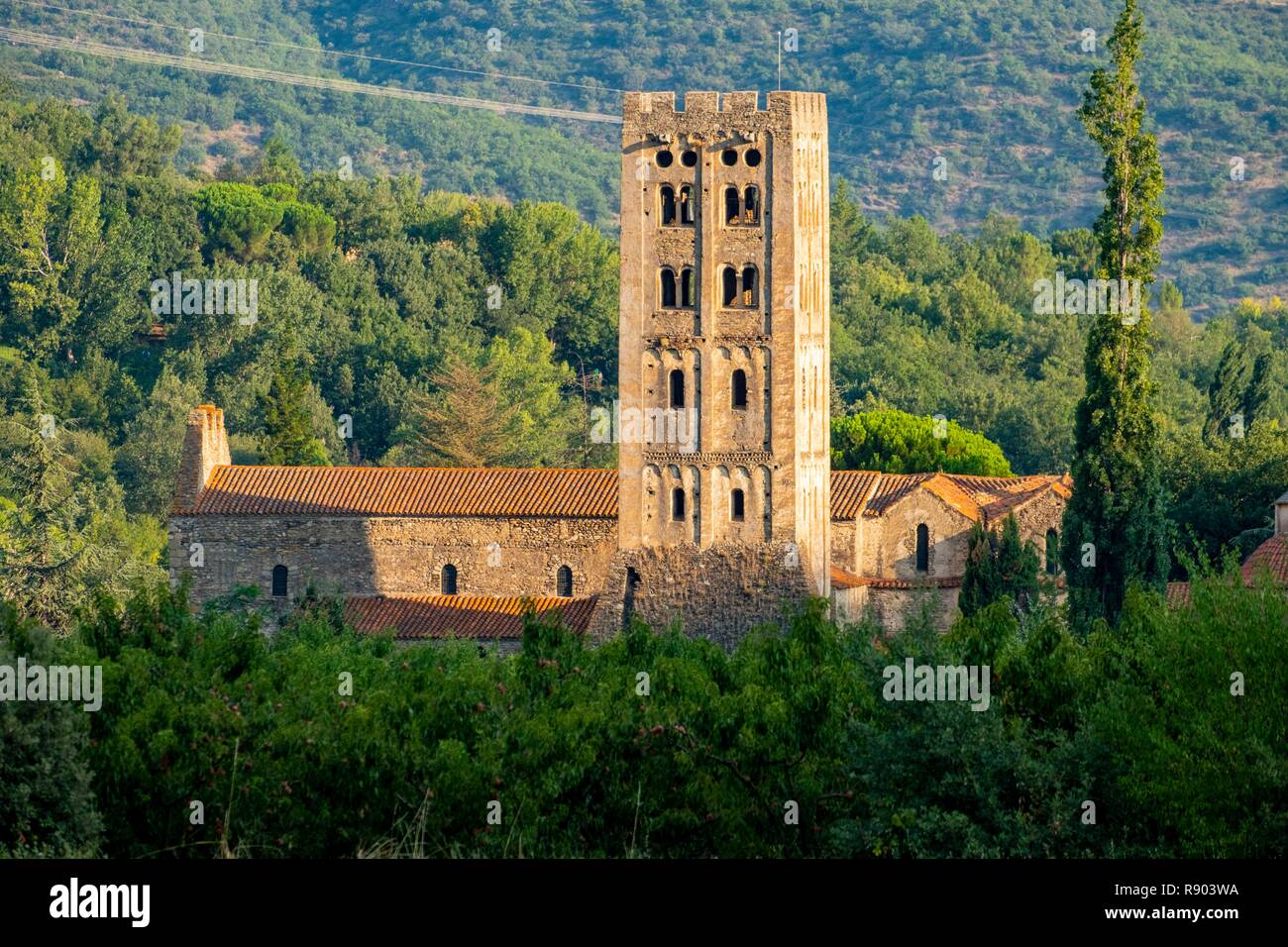 France, Pyrenees Orientales, Codalet, Abbey of Saint Michel de Cuxa, Regional Natural Park of the Catalan Pyrenees Stock Photo