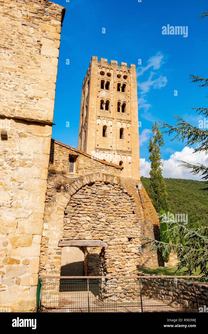 France, Pyrenees Orientales, Codalet, Abbey of Saint Michel de Cuxa, Regional Natural Park of the Catalan Pyrenees Stock Photo