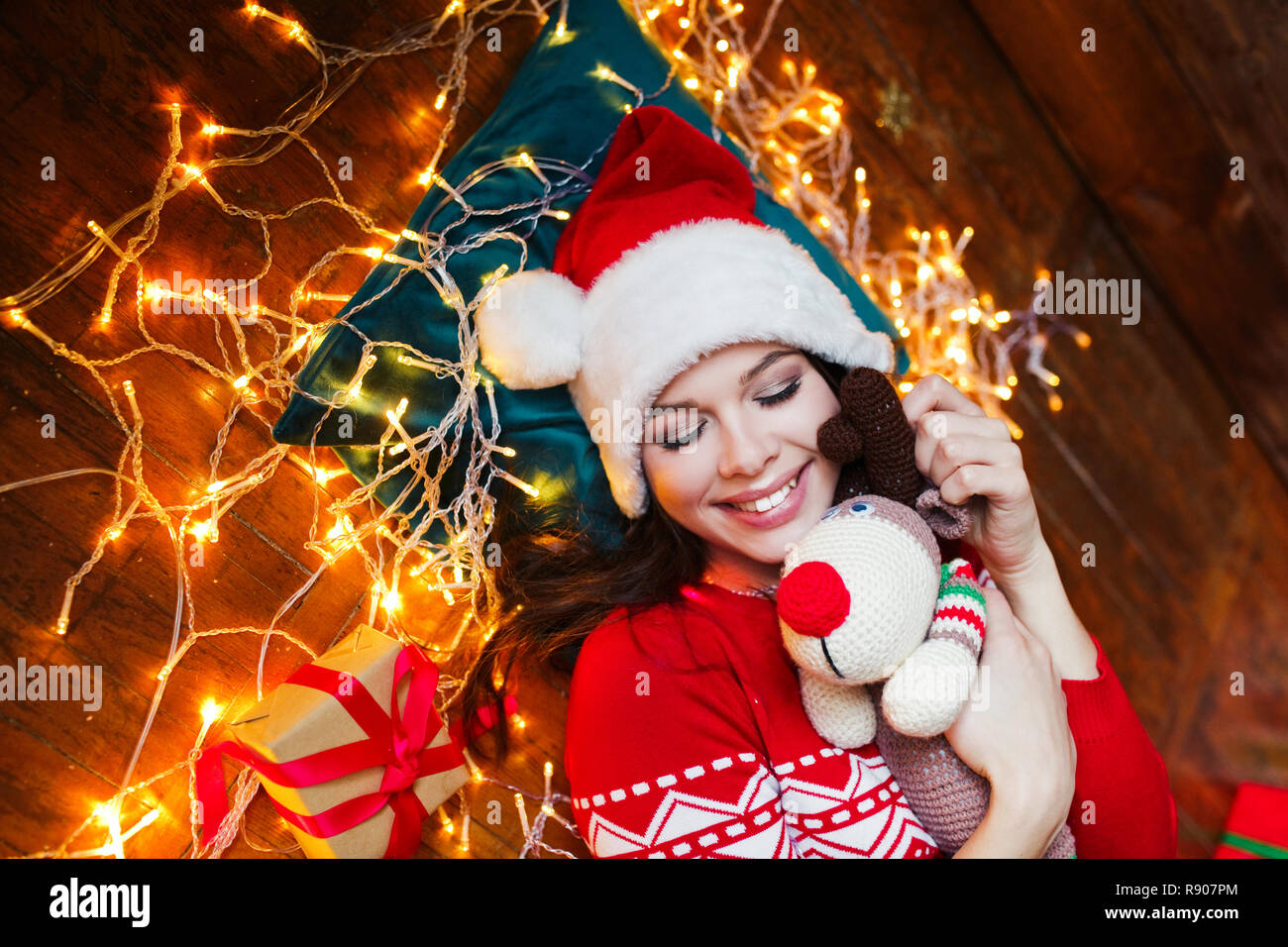 Santa hat wrapped in christmas lights 
