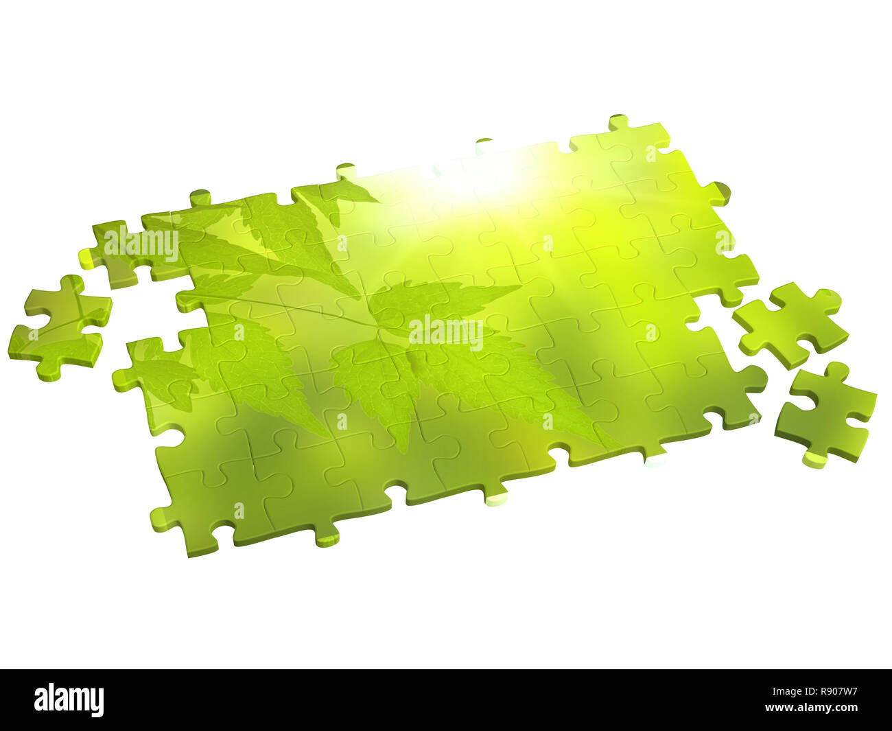 Collected puzzle with the image of leaf Stock Photo