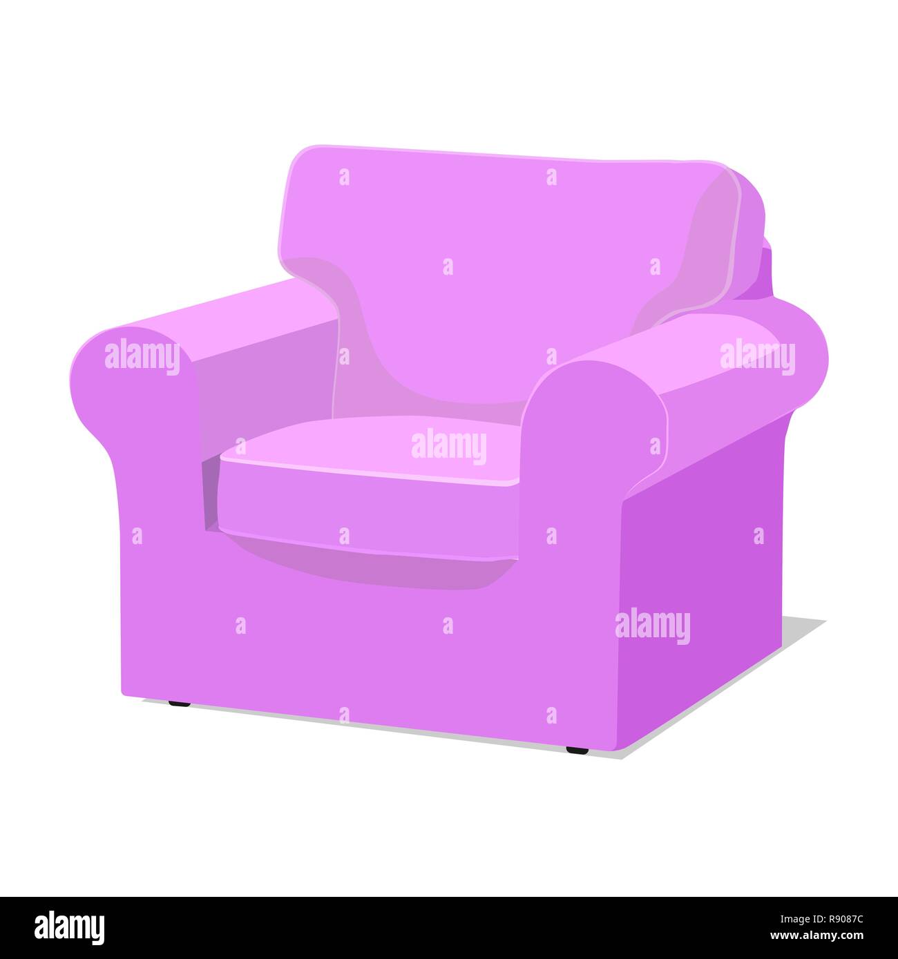 Modern purple soft armchair with upholstery - interior design element isolated on white background. Stock Vector