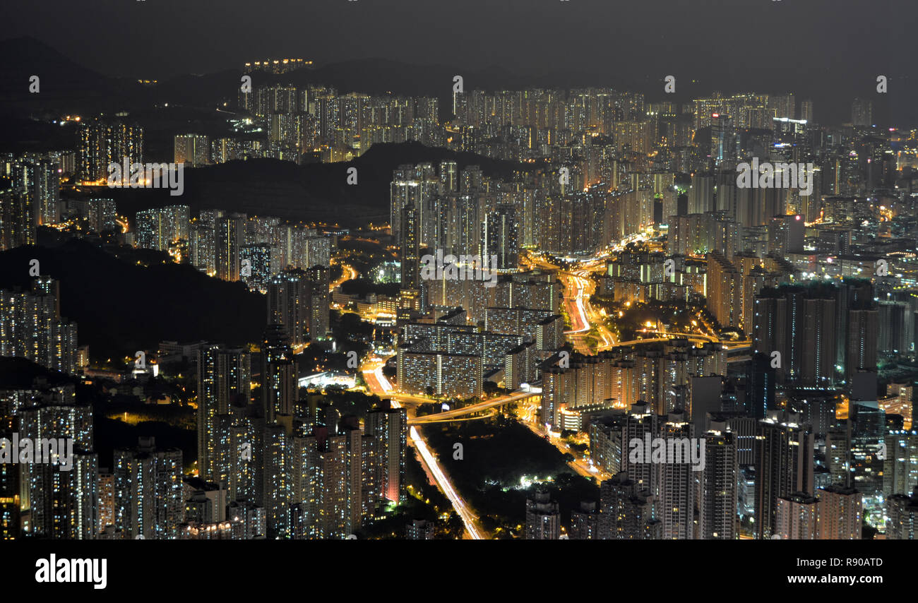 densely population housing in Kowloon Peninsula, hong kong Stock Photo
