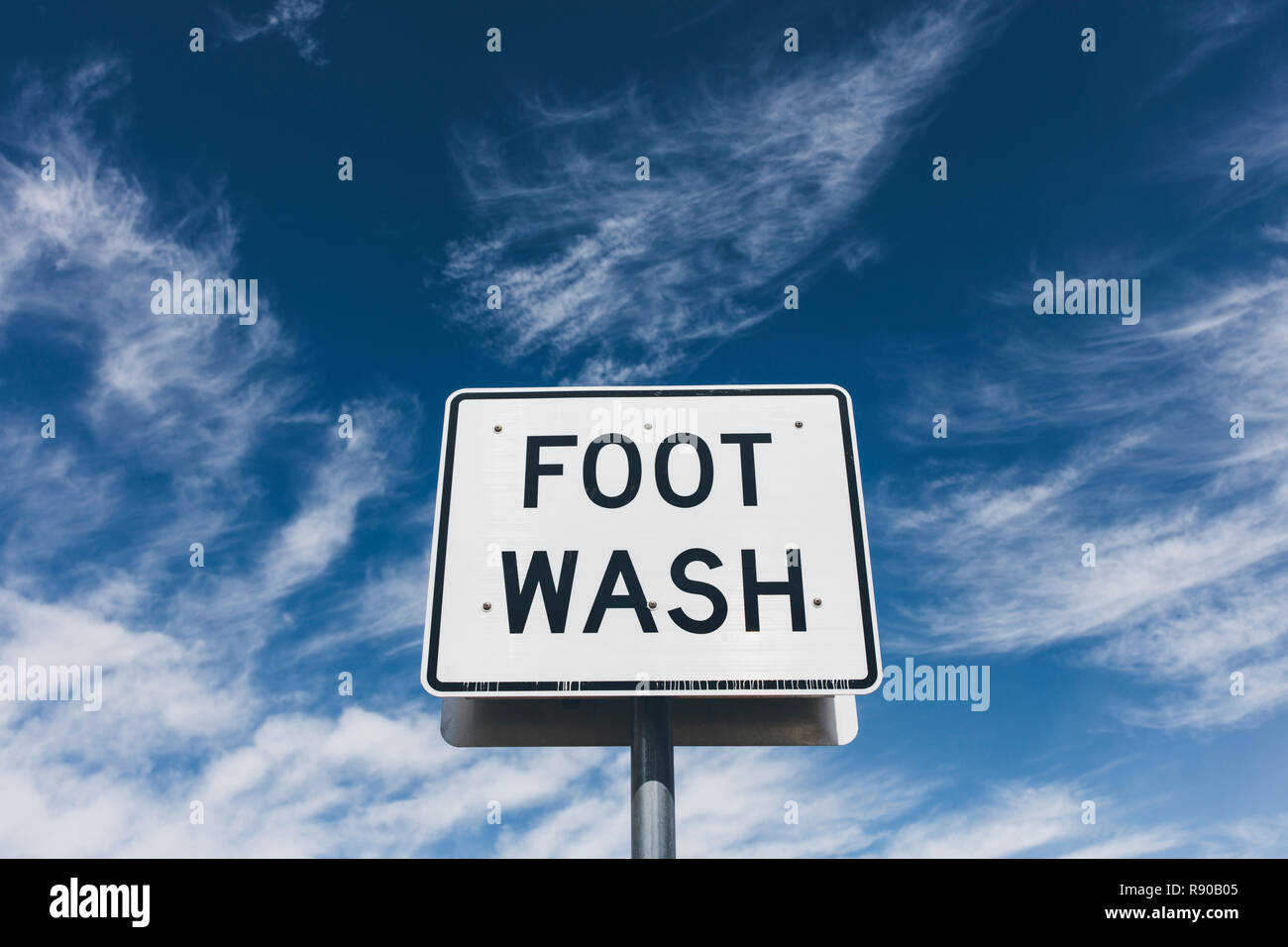 FOOT WASH sign at roadside rest stop Stock Photo