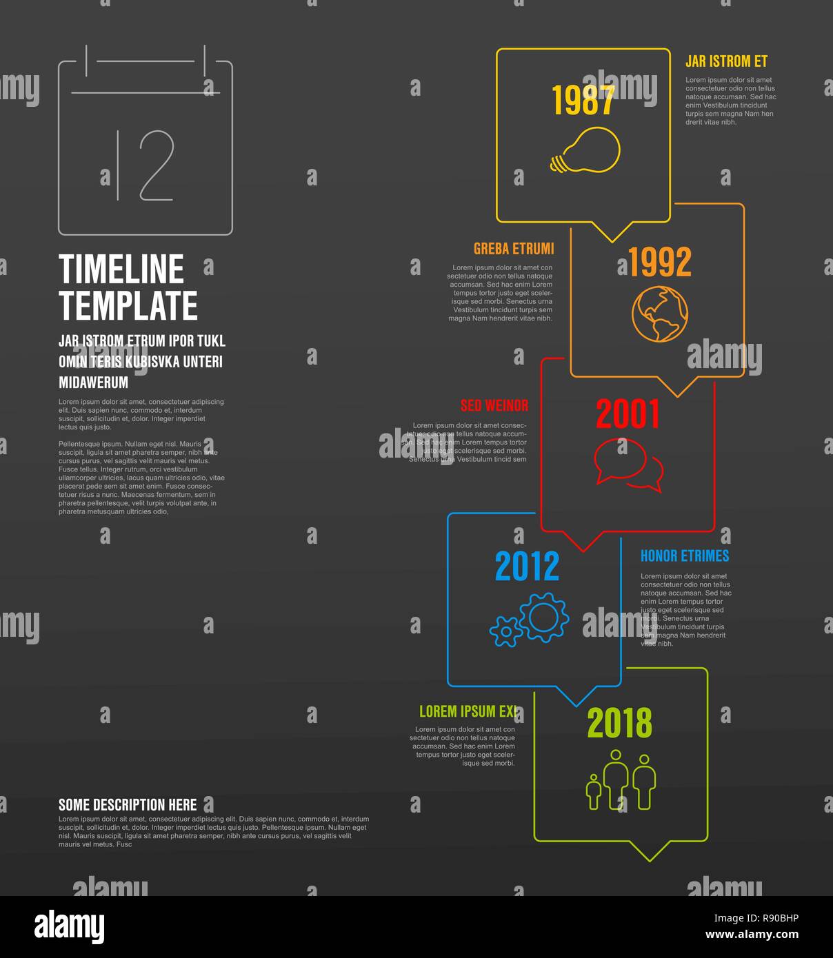 Vector Infographic vertical timeline template made from thin line ...