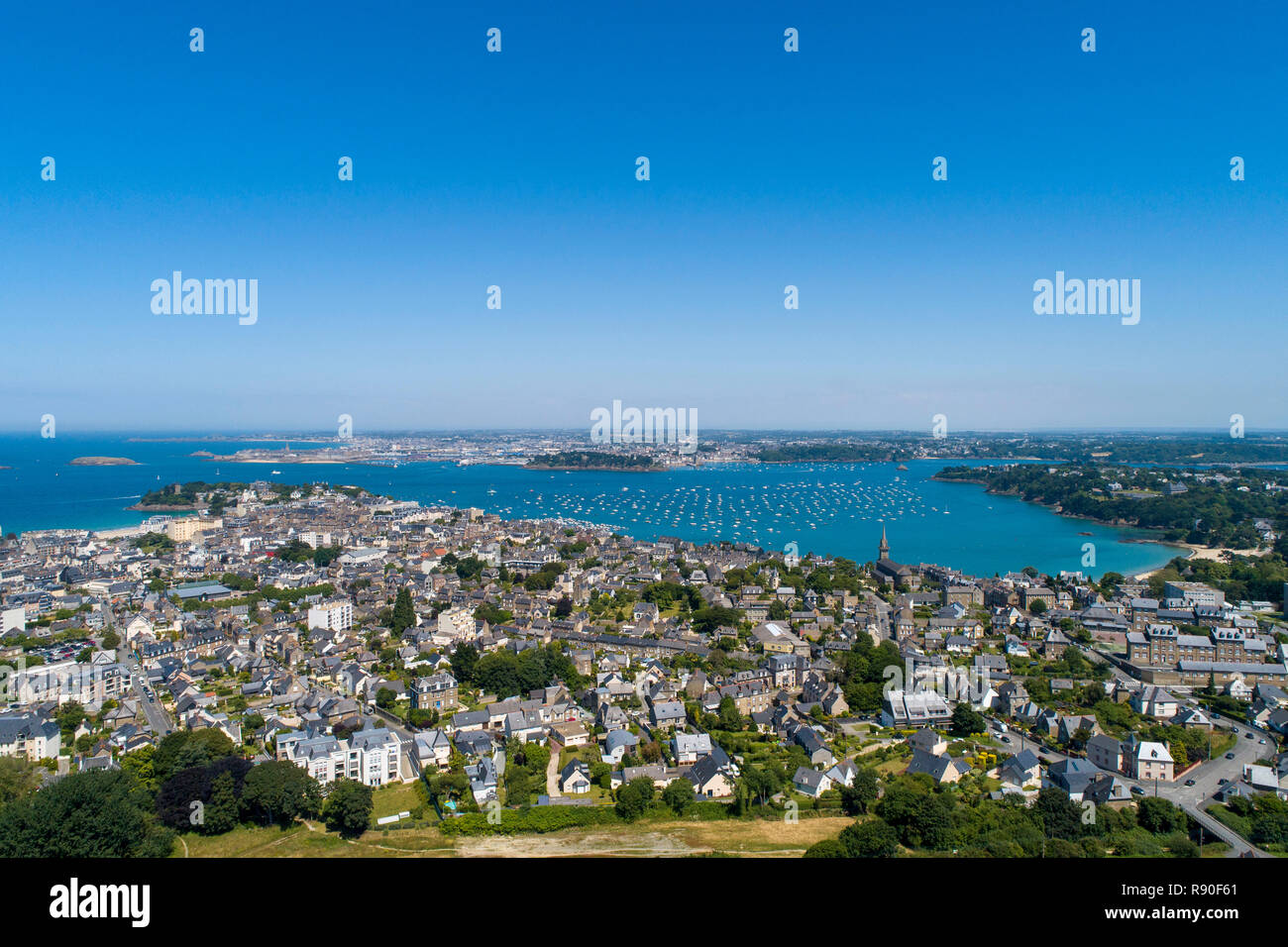 Dinard (Brittany, north-western France): aerial view of the city and the coast with the Rance estuary, viewed from the site of the former station ***  Stock Photo