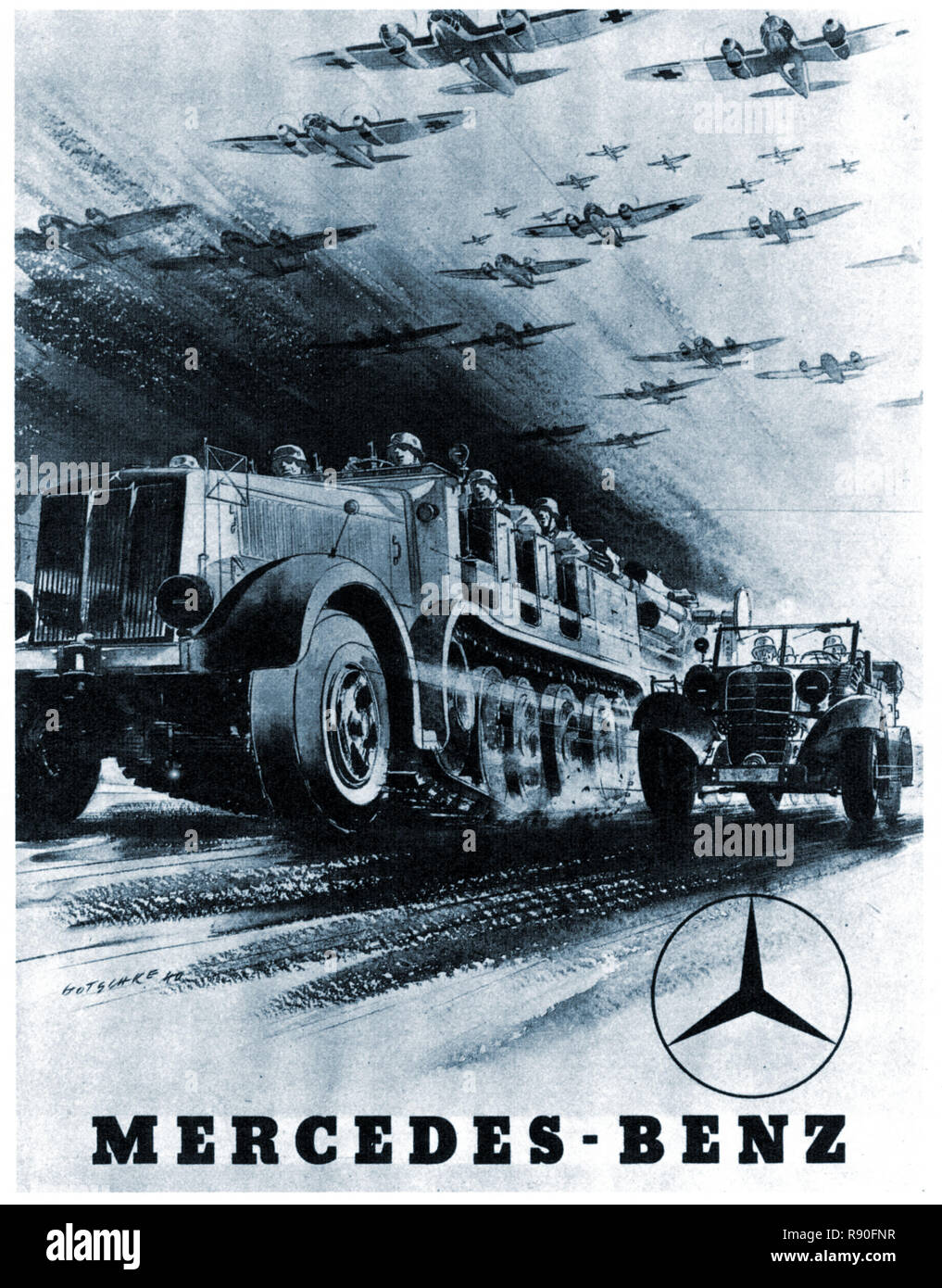 Mercedes Benz Joins The Blitzkreig - Vintage German Nazi Propaganda Poster Stock Photo