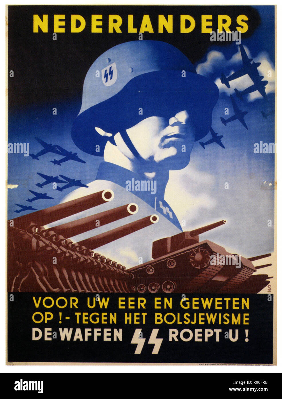 Ss Volunteer Panzer Grenadier Brigade Nederland - Vintage Dutch Nazi Propaganda Poster Stock Photo