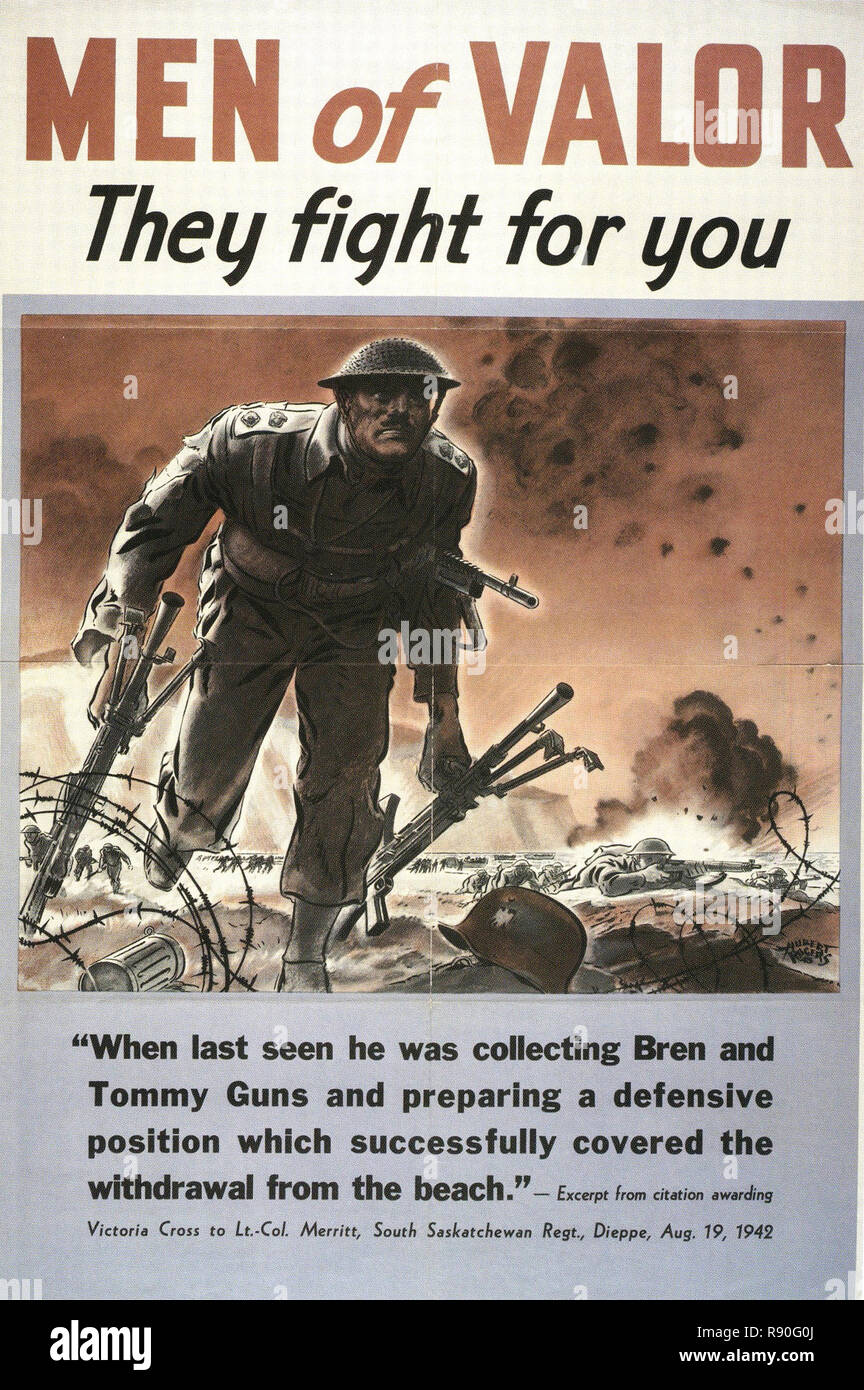 Lt Col Merritt South Saskatchewan Regt Dieppe - Vintage World War 2 Propaganda Poster Stock Photo