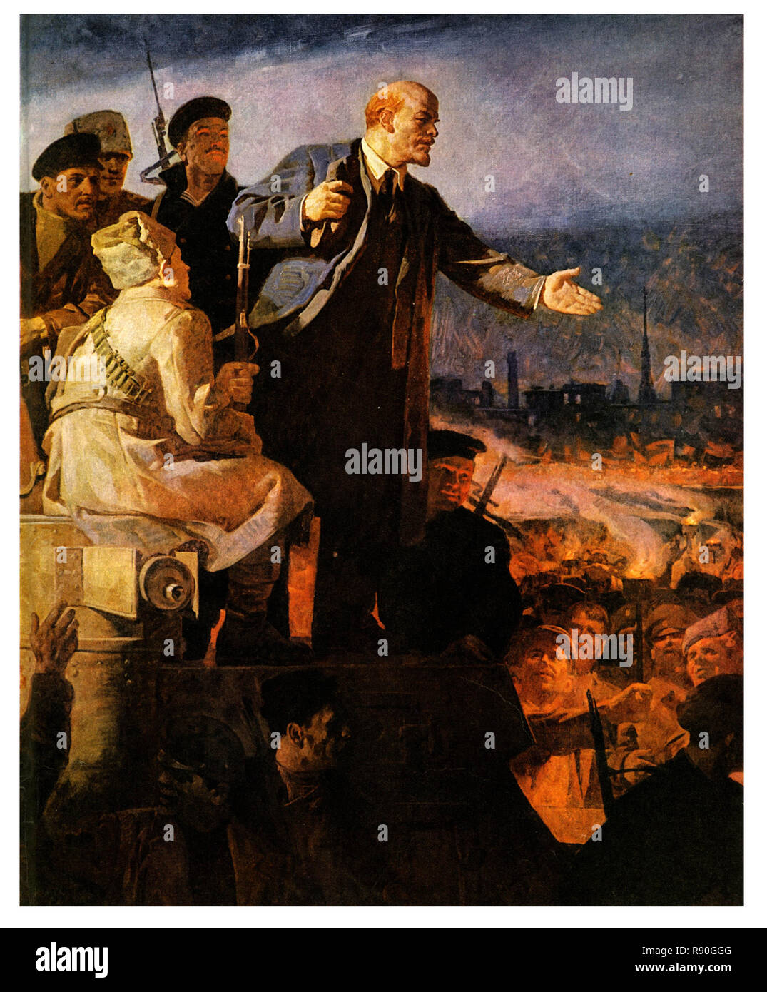 Lenin Rallies The Revolutionary Troops - Vintage U.S.S.R Communist Propaganda Poster Stock Photo