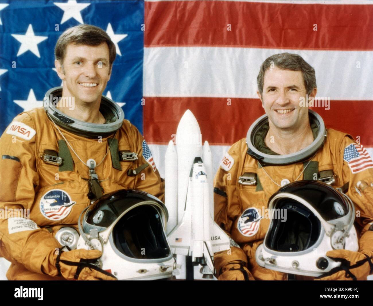 Astronauts Joe Engle and Richard Truly, second Space Shuttle flight, November 1981.  Creator: NASA. Stock Photo