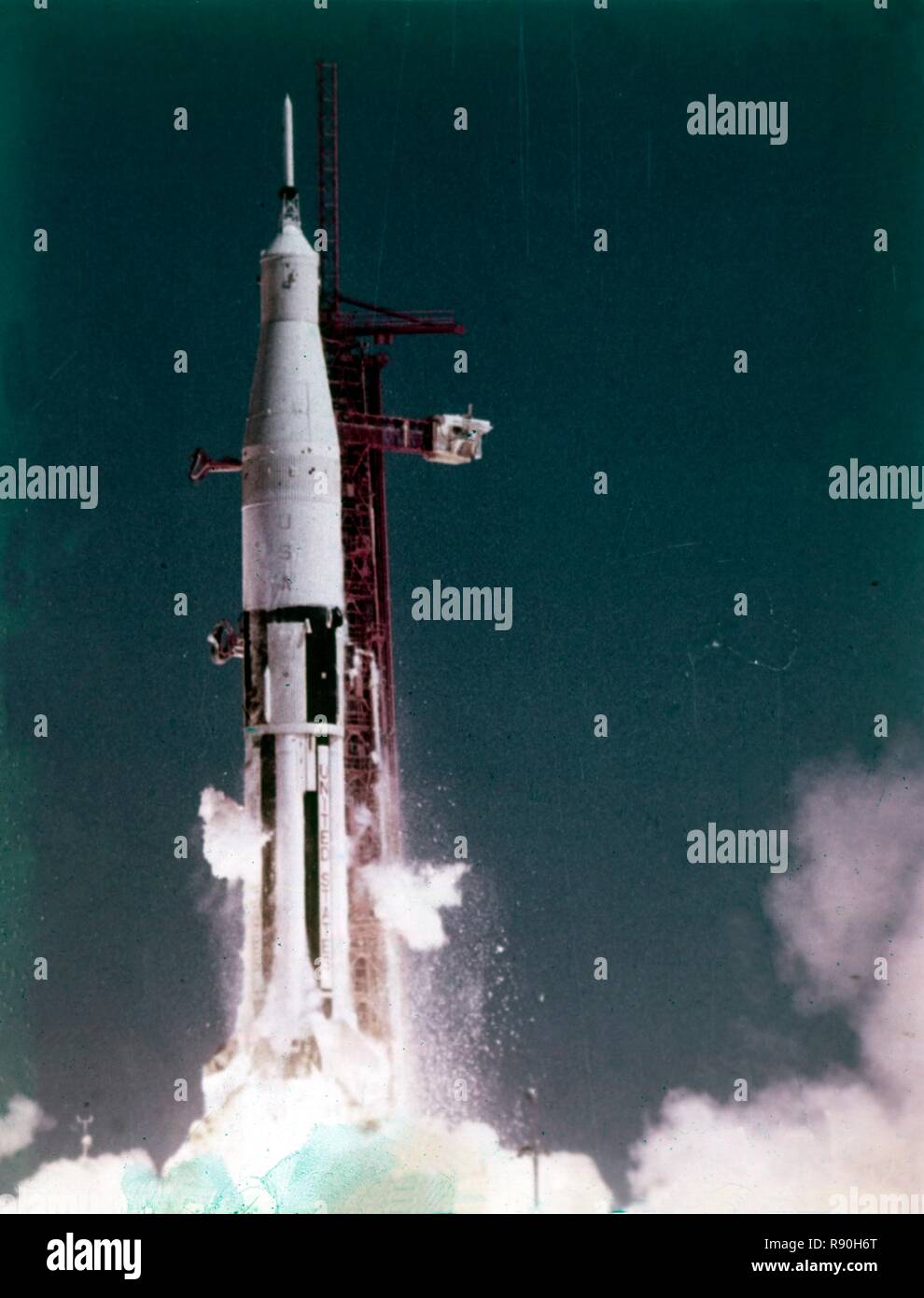 Saturn V rocket lifting off, Kennedy Space Center, Merritt Island, Florida, USA.  Creator: NASA. Stock Photo