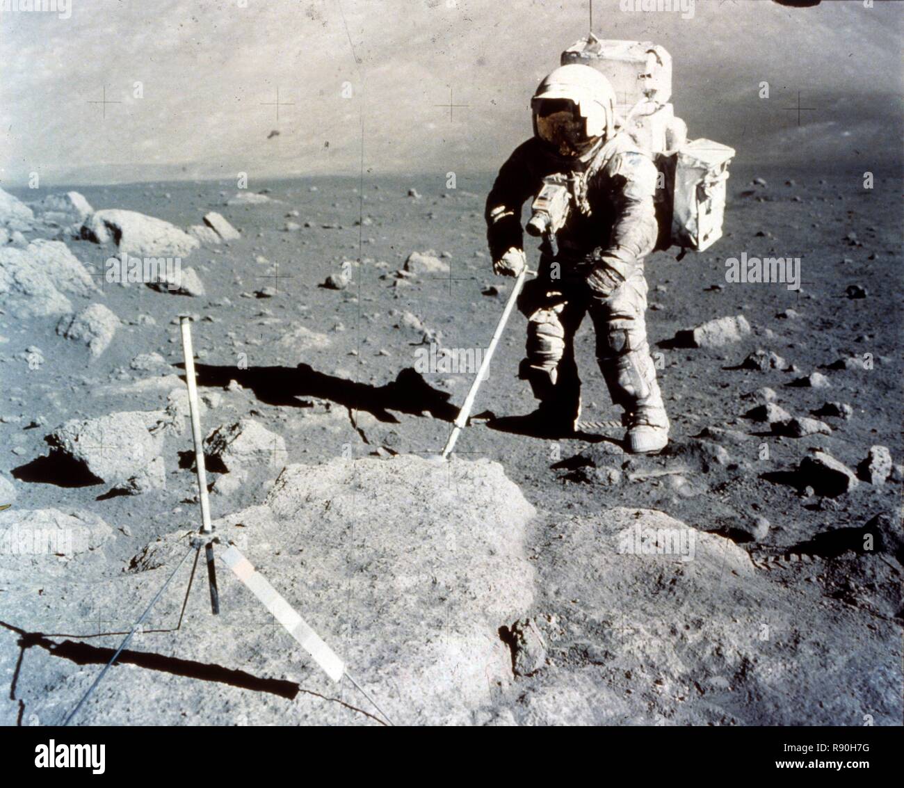 Harrison Schmitt works the scoop on the lunar surface, Apollo 17 mission, December 1972. Creator: NASA. Stock Photo