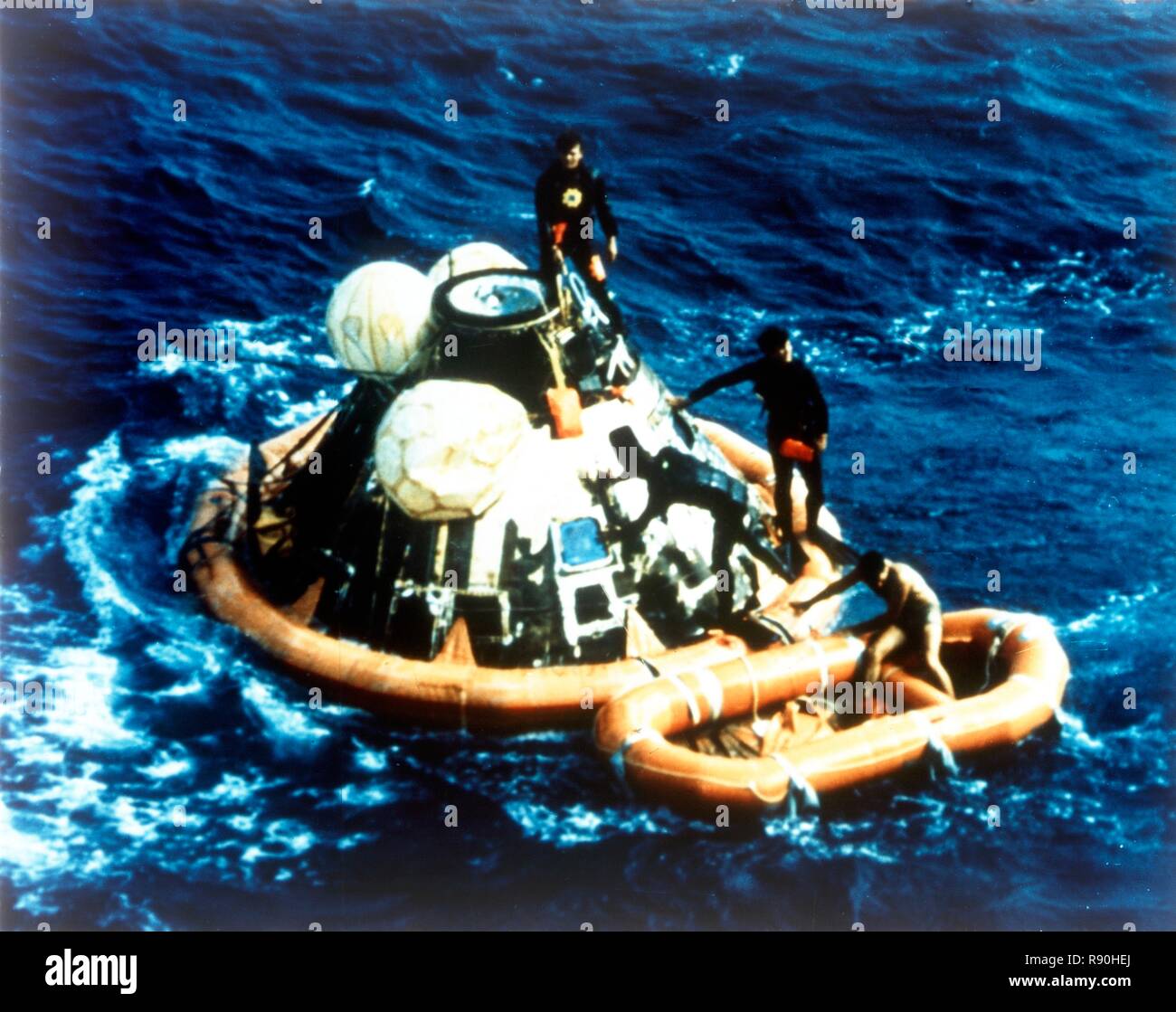 Recovery of command module 'Columbia' in the Pacific Ocean, Apollo II mission, 24 July 1969. Creator: NASA. Stock Photo