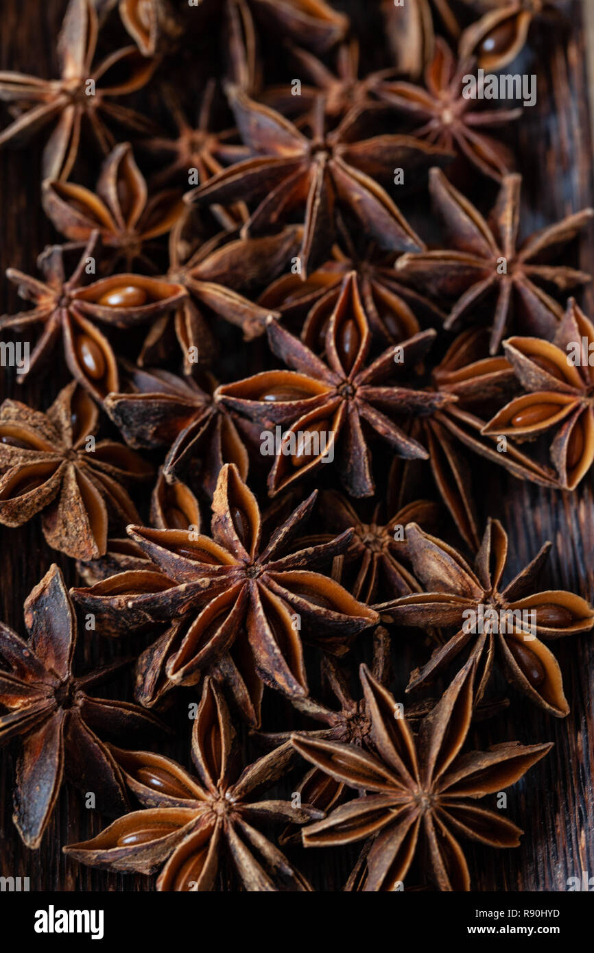Background made of star anise / cooking ingredient with copy space