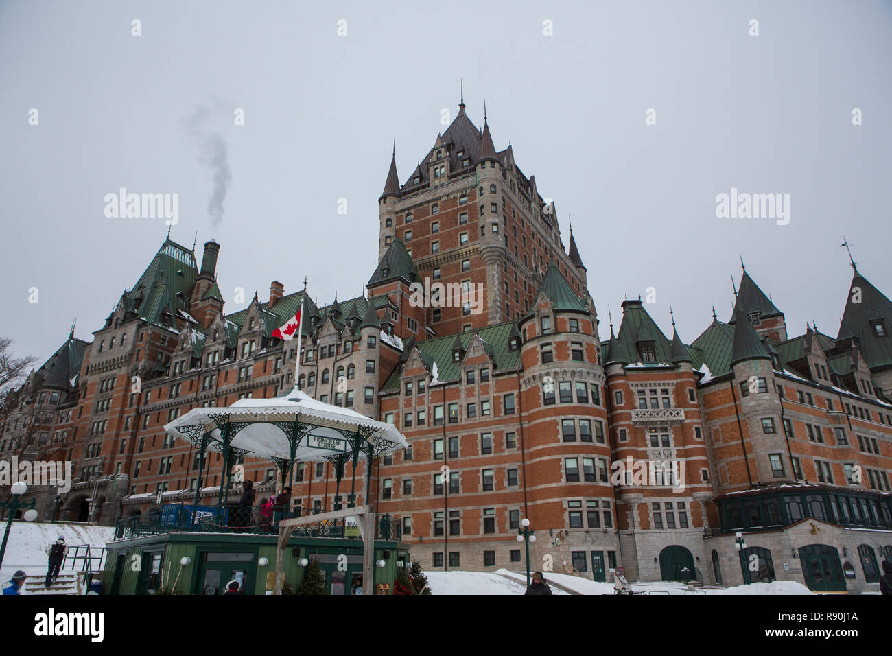 The Fairmont Le Château Frontenac, formerly and commonly referred to as the Château Frontenac, is a historic hotel in Quebec City, Quebec, Canada. Stock Photo