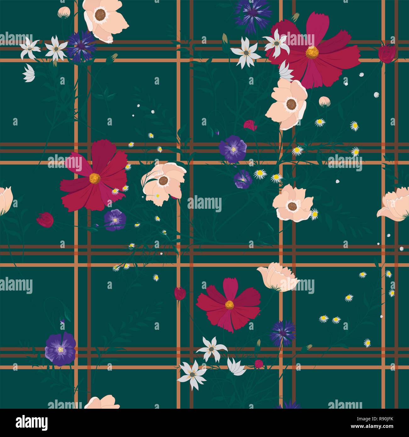 Seamless vector floral pattern with wild flowers Stock Vector Image ...