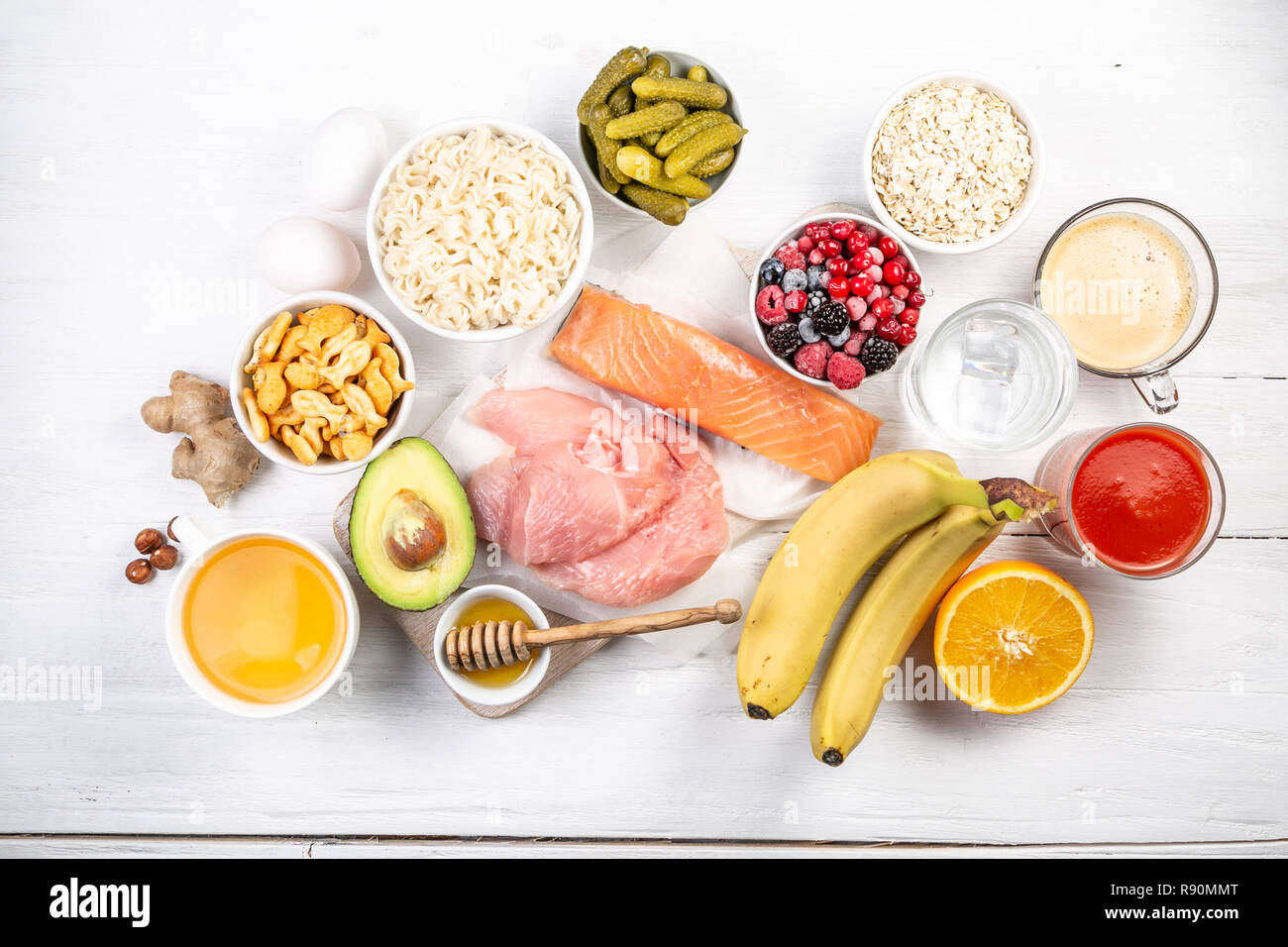 Selection of food that helps with hangover Stock Photo Alamy