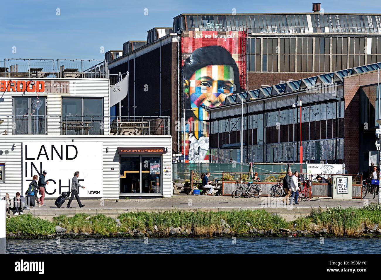 Mural of Anne Frank by Eduardo Kobra at the Street Art Museum at the NDSM in Amsterdam Noord, Netherlands. Stock Photo