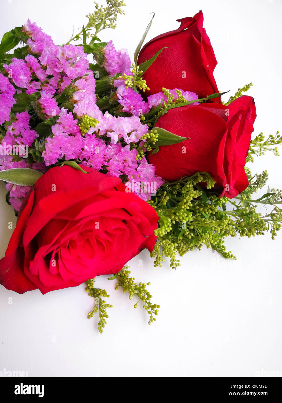 Red Roses Bouquet with Beautiful Pink Ribbon Around