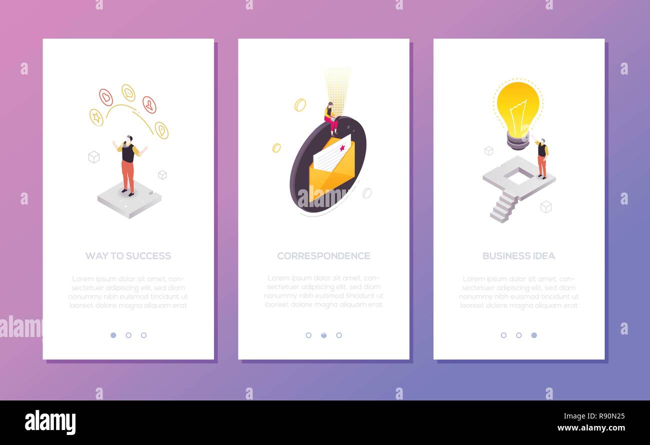 Business situations - set of isometric vector vertical web banners Stock Vector