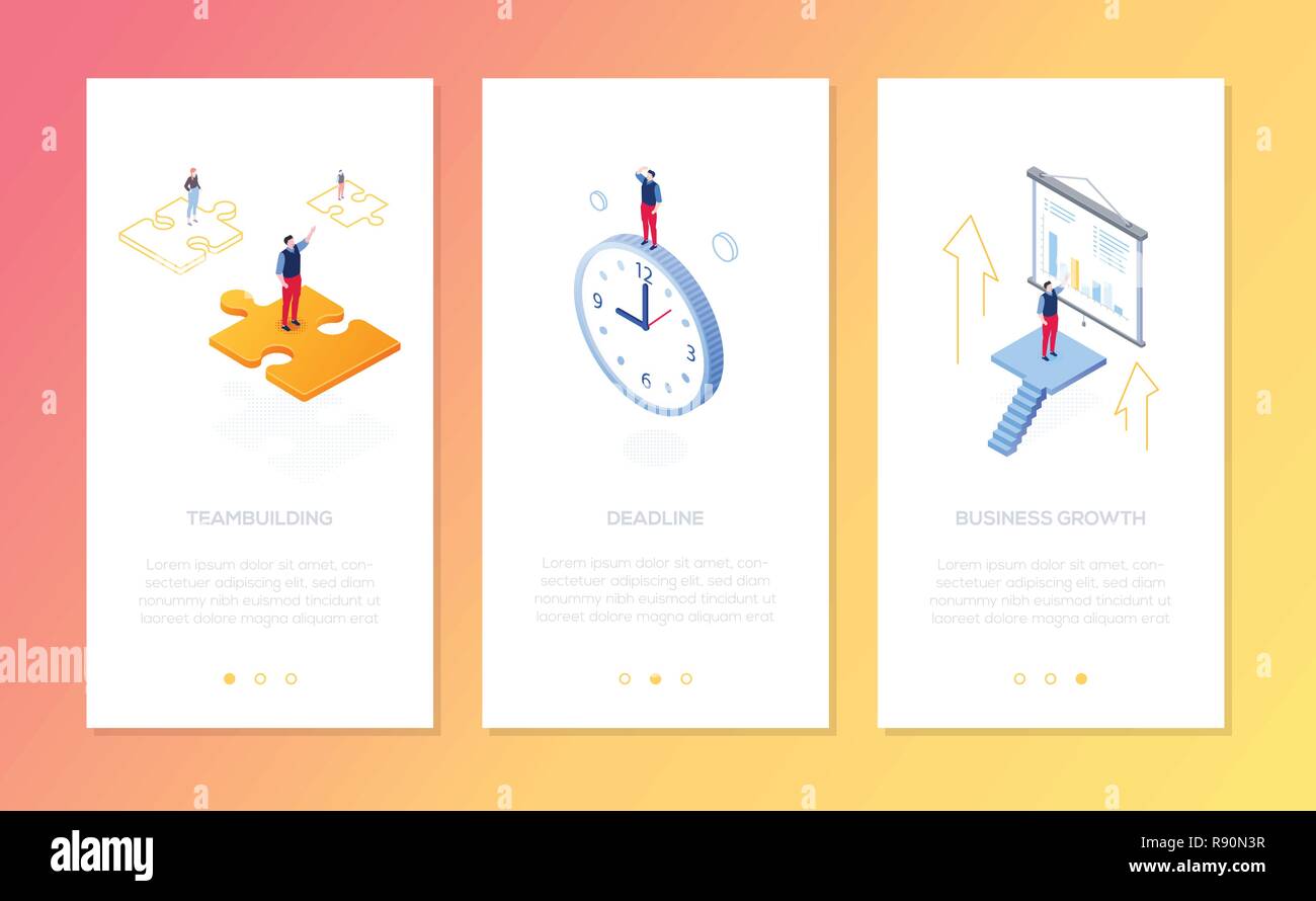 Management - set of isometric vector vertical web banners Stock Vector