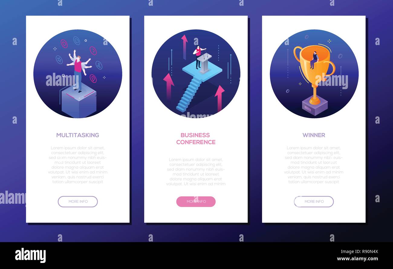 Business situations - set of isometric vector vertical web banners Stock Vector