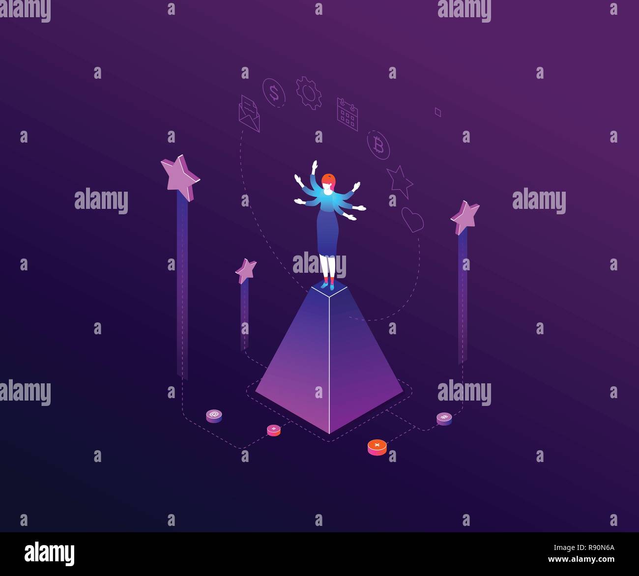 Multitasking concept - modern colorful isometric vector illustration Stock Vector