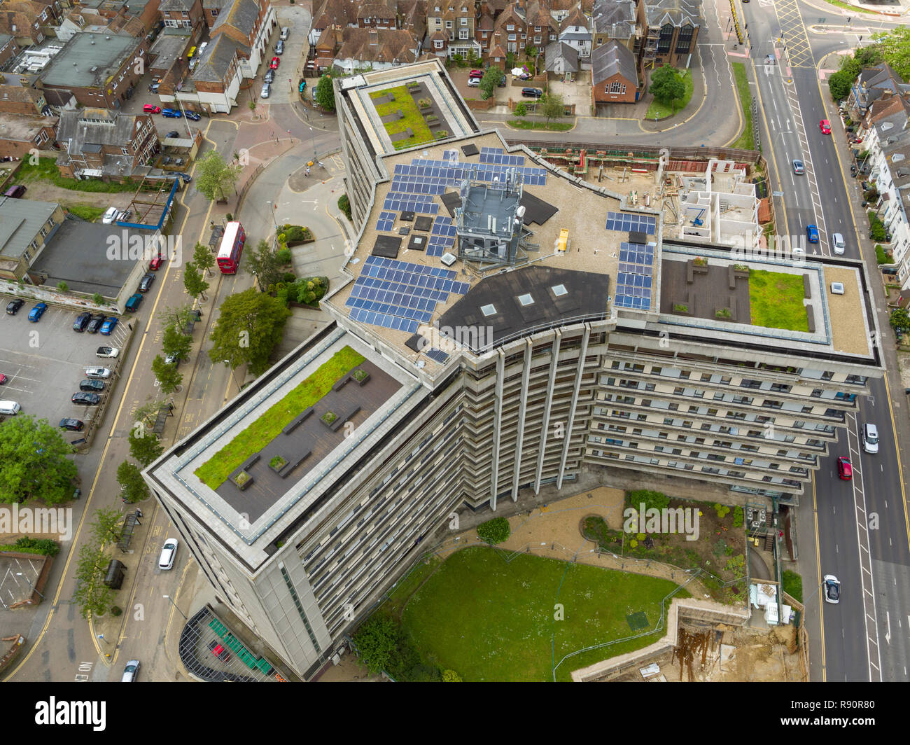 Aerial view of the Panorama building, located in Ashford, Kent, UK Stock Photo