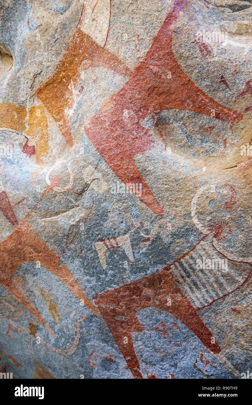 Neolithic rock art at the Laas Geel complex depicting a long-horned cow in Hargeisa, Somaliland. Stock Photo