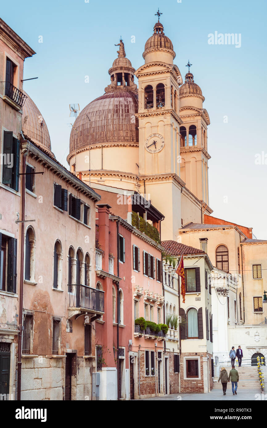 Venice, Italy - October 29, 2016:Street scene with  Basilica Santa Maria della Salute, Venice, Italy Stock Photo
