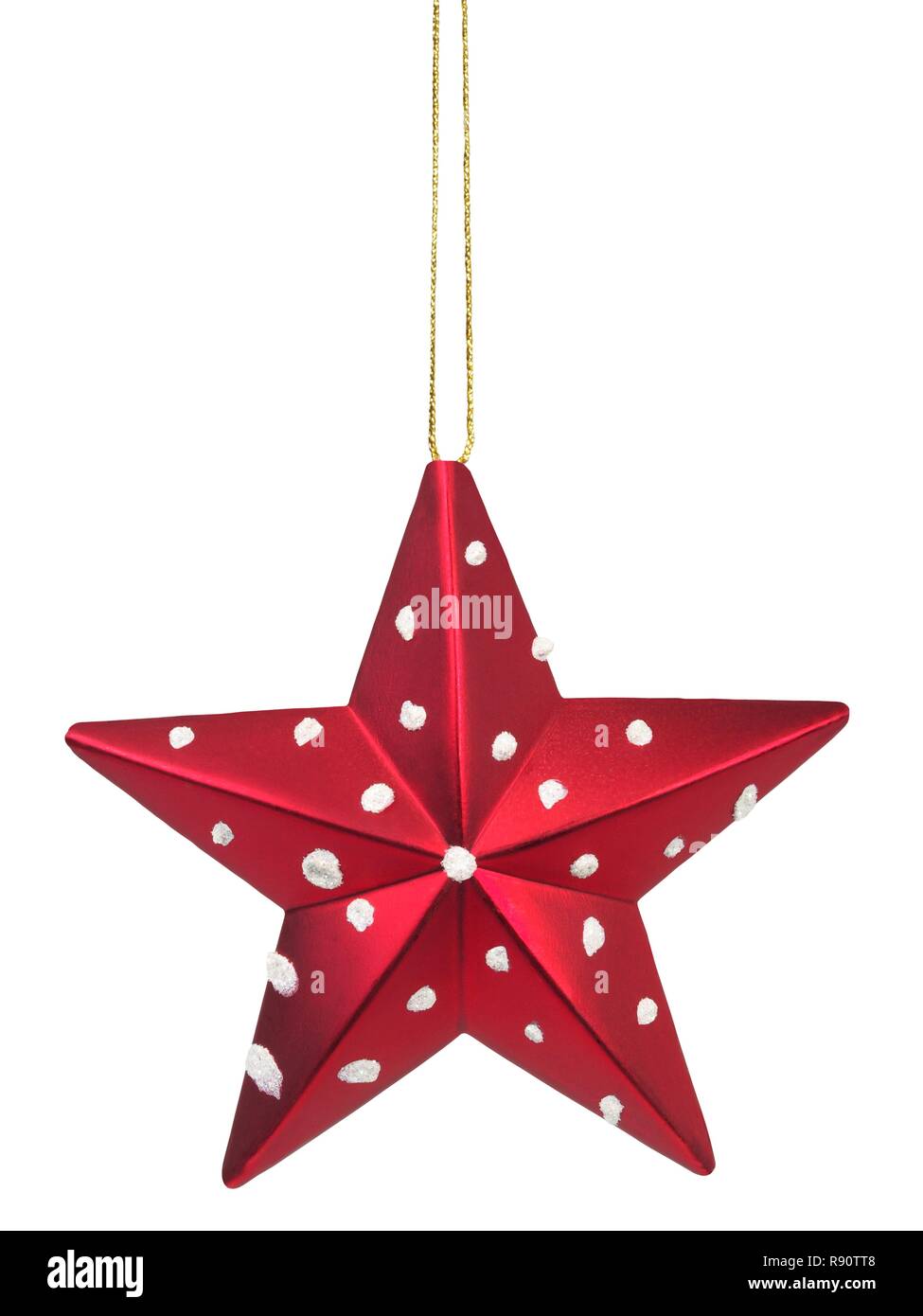 Red star as Christmas tree decoration isolated on white background Stock Photo