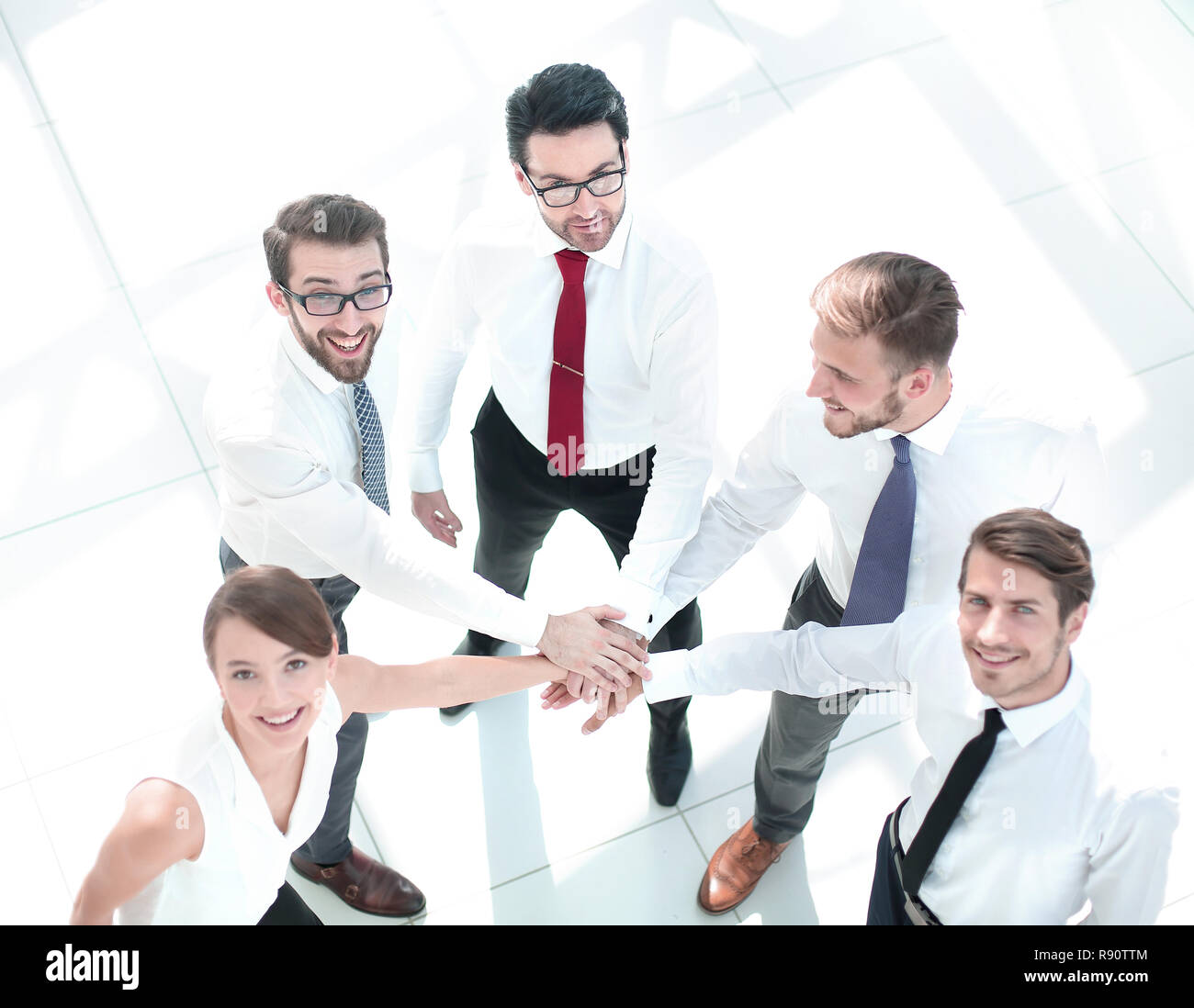 top view. successful business team showing their unity Stock Photo - Alamy