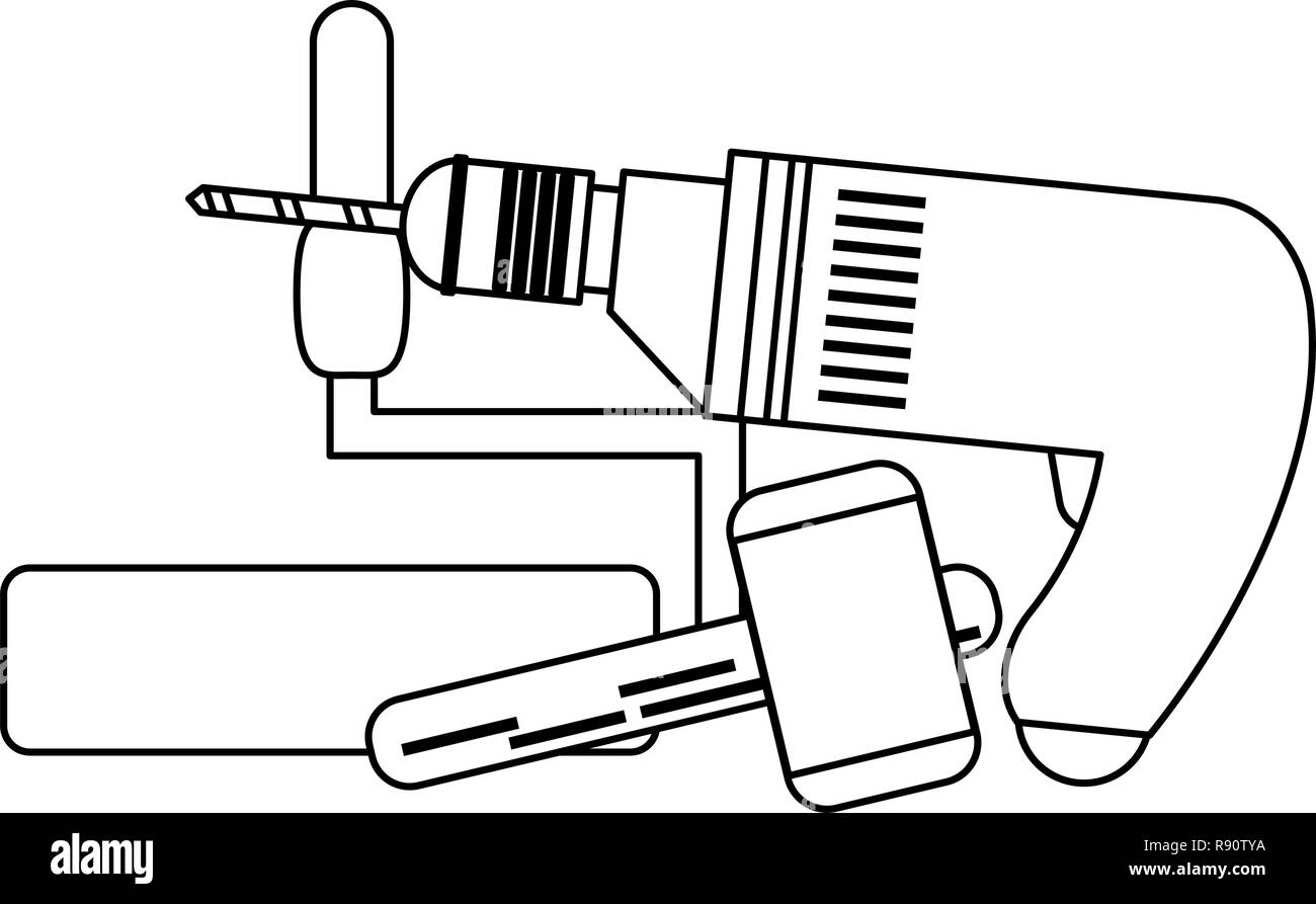 Construction tools and elements black and white Stock Vector Image ...