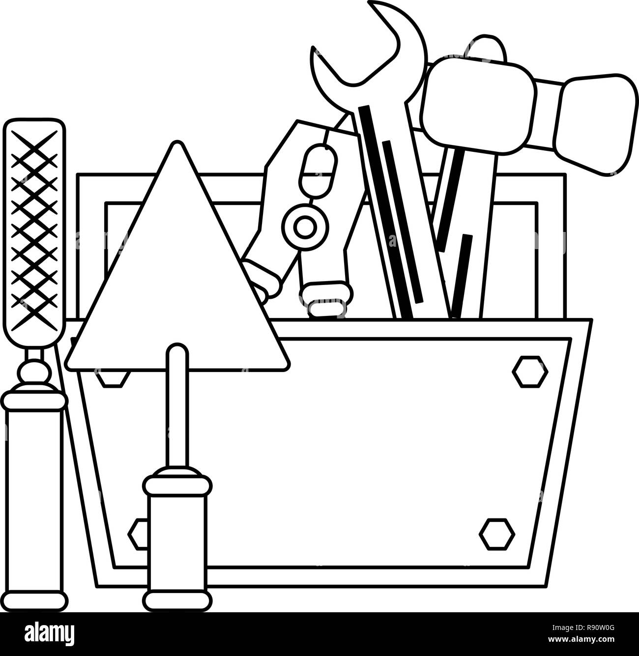 Construction tools and elements black and white Stock Vector Image ...