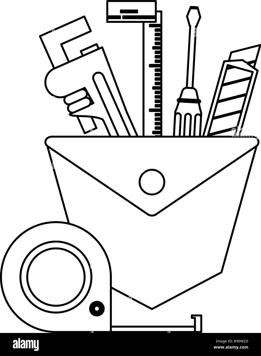 Construction tools and elements black and white Stock Vector Image ...