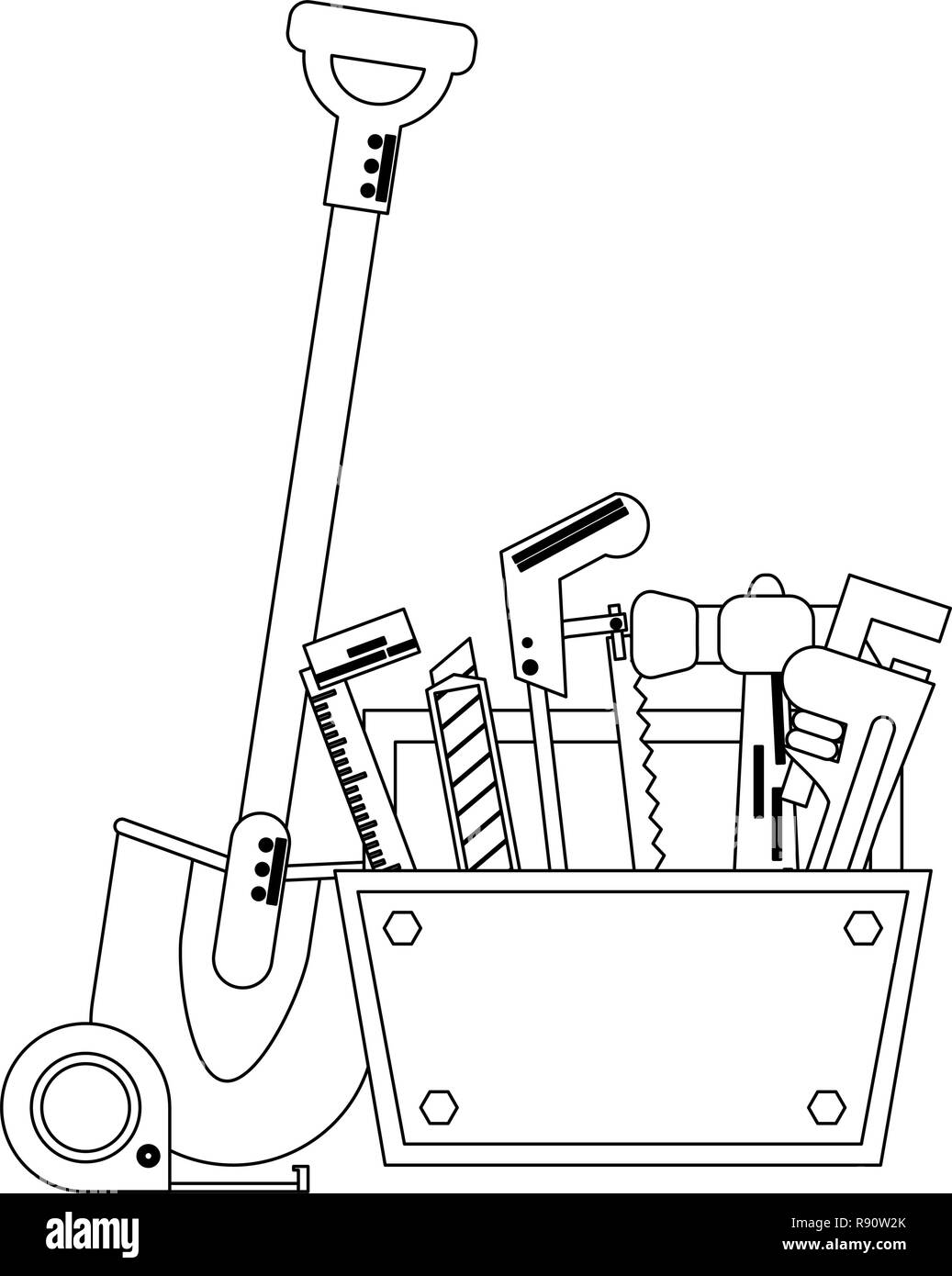 Construction tools and elements black and white Stock Vector Image ...