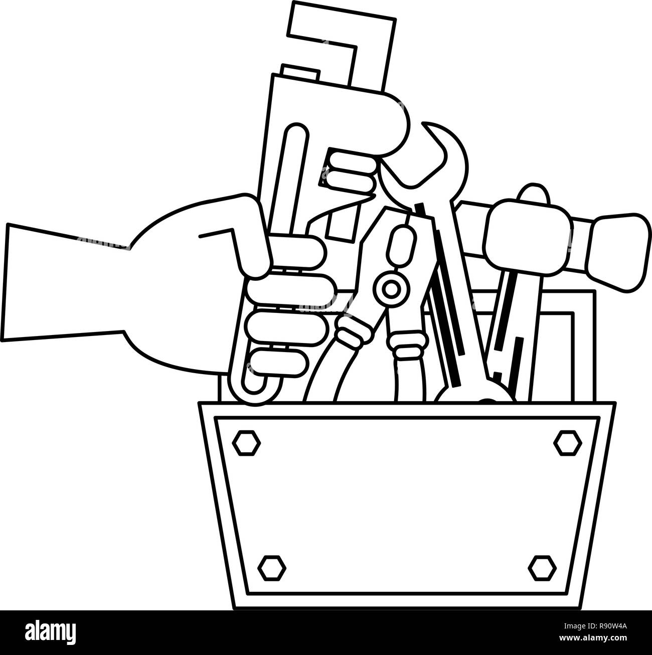 Construction tools and elements black and white Stock Vector Image ...