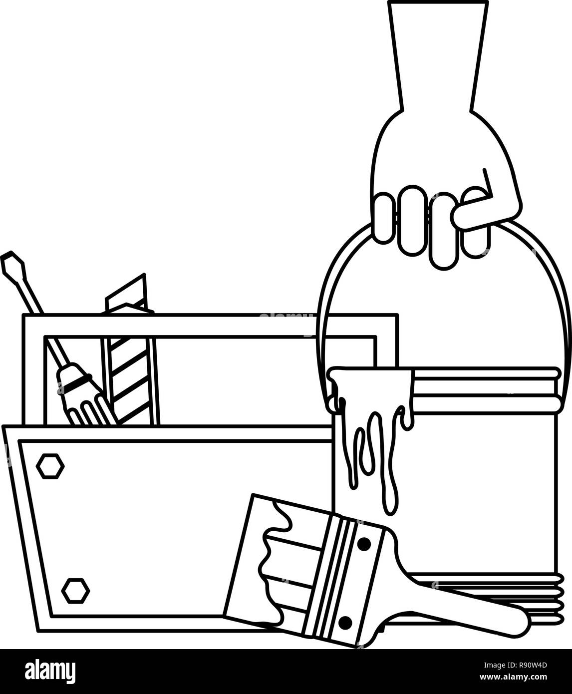 Construction tools and elements black and white Stock Vector Image ...