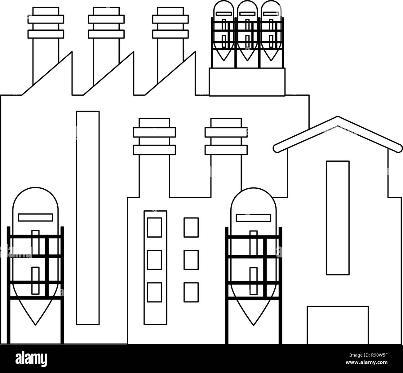 Factory industry building isolated black and white Stock Vector Image ...