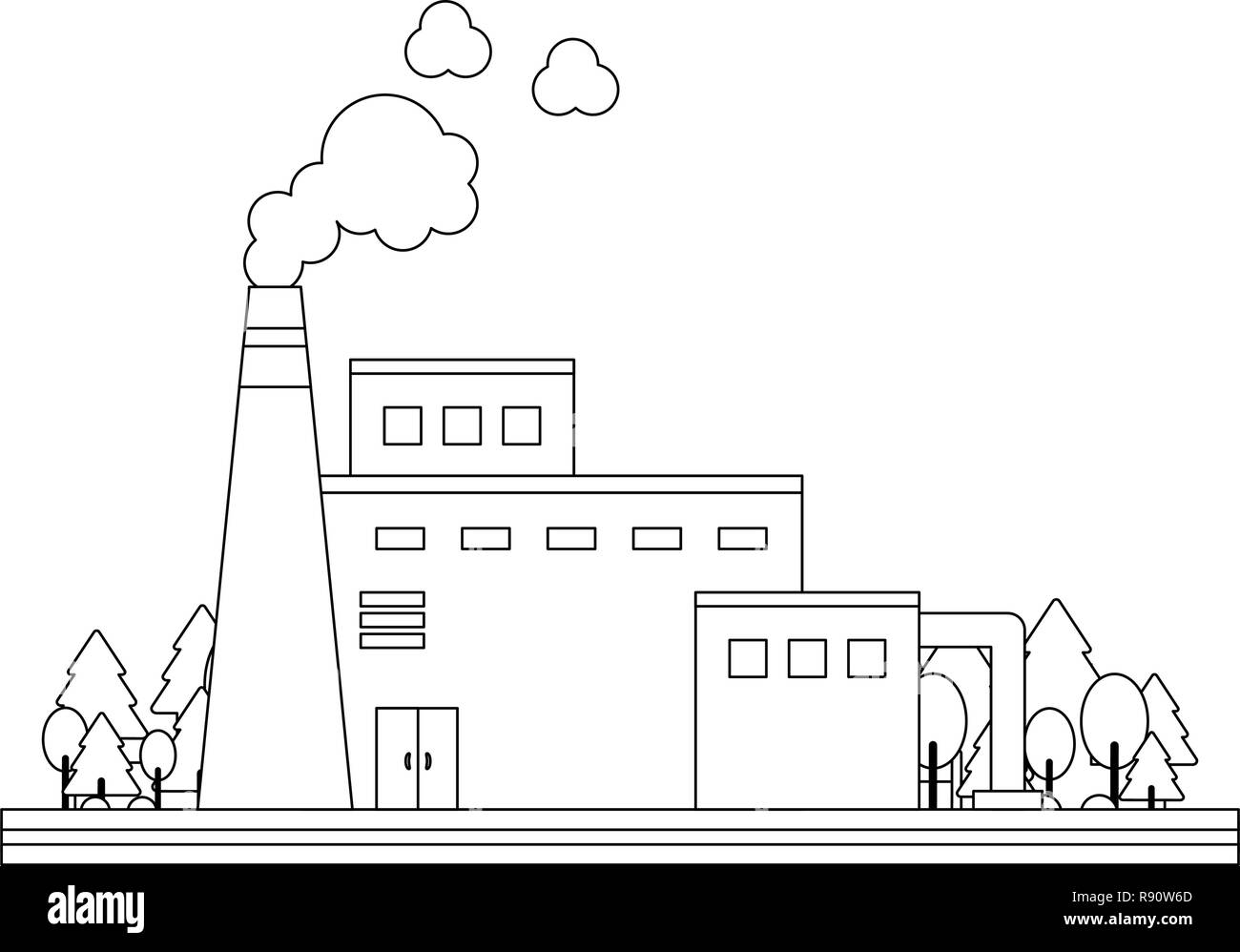 Factory On The Street Black And White Stock Vector Image Art Alamy