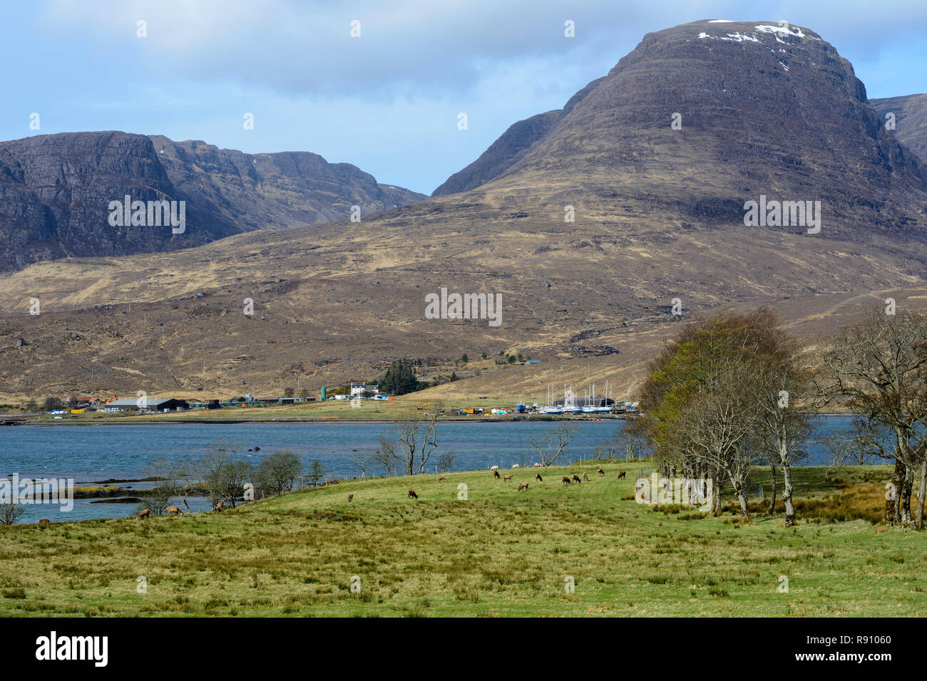 View across Loch Kishorn to Beinn Bhan, Applecross Peninsula, Wester Ross, Highland Region, Scotland Stock Photo