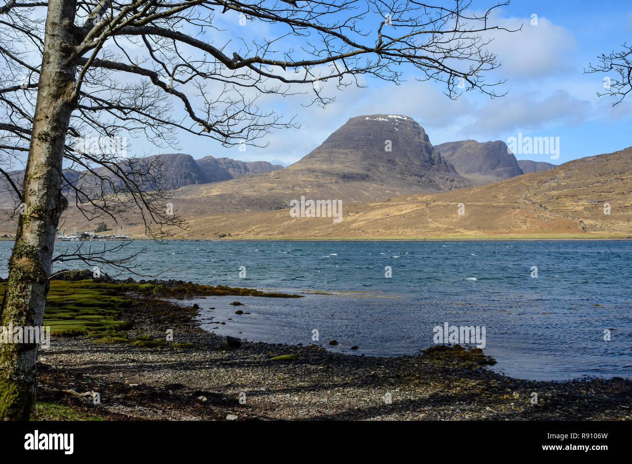 View across Loch Kishorn to Beinn Bhan, Applecross Peninsula, Wester Ross, Highland Region, Scotland Stock Photo