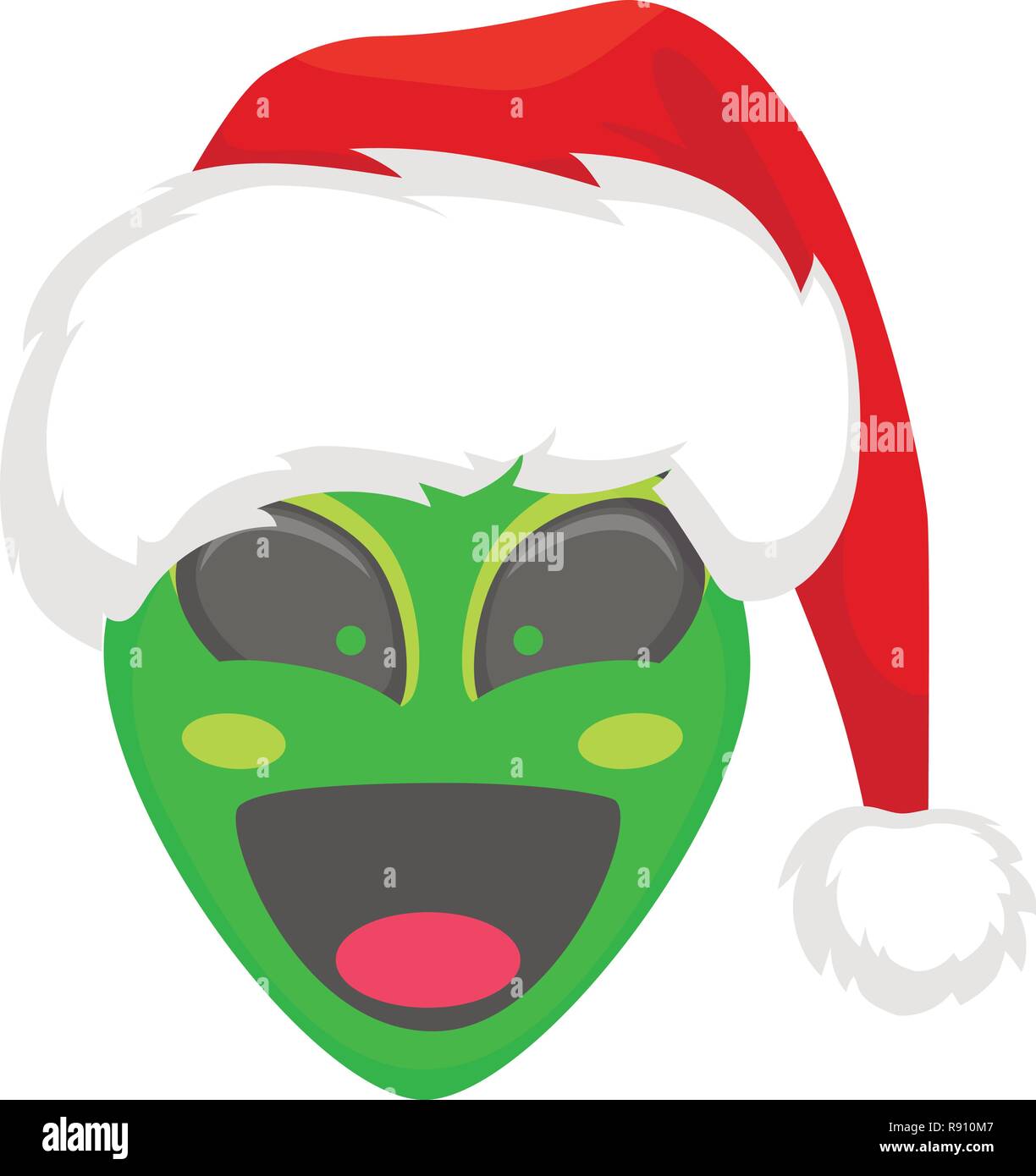 Alien face emoji. Alien green head in santa hat - LOL. Humanoid vector ...