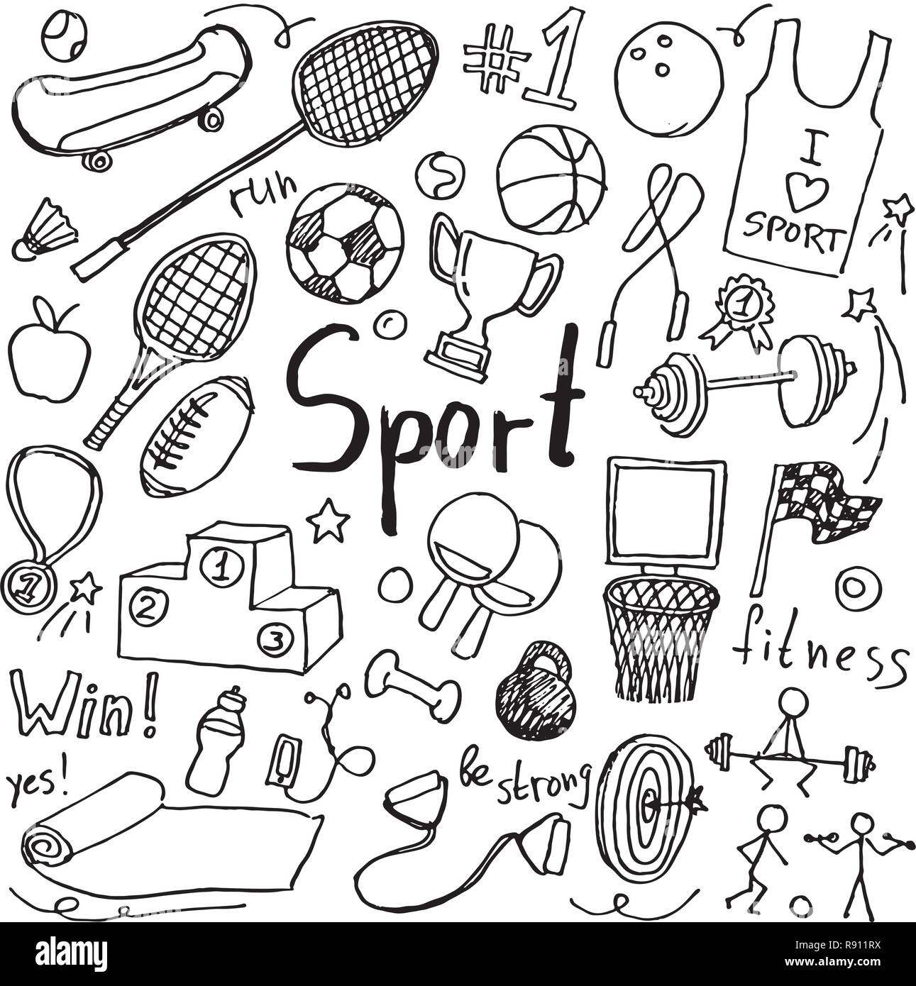 Set of hand drawn doodle sport icons. Collection of design elements ...