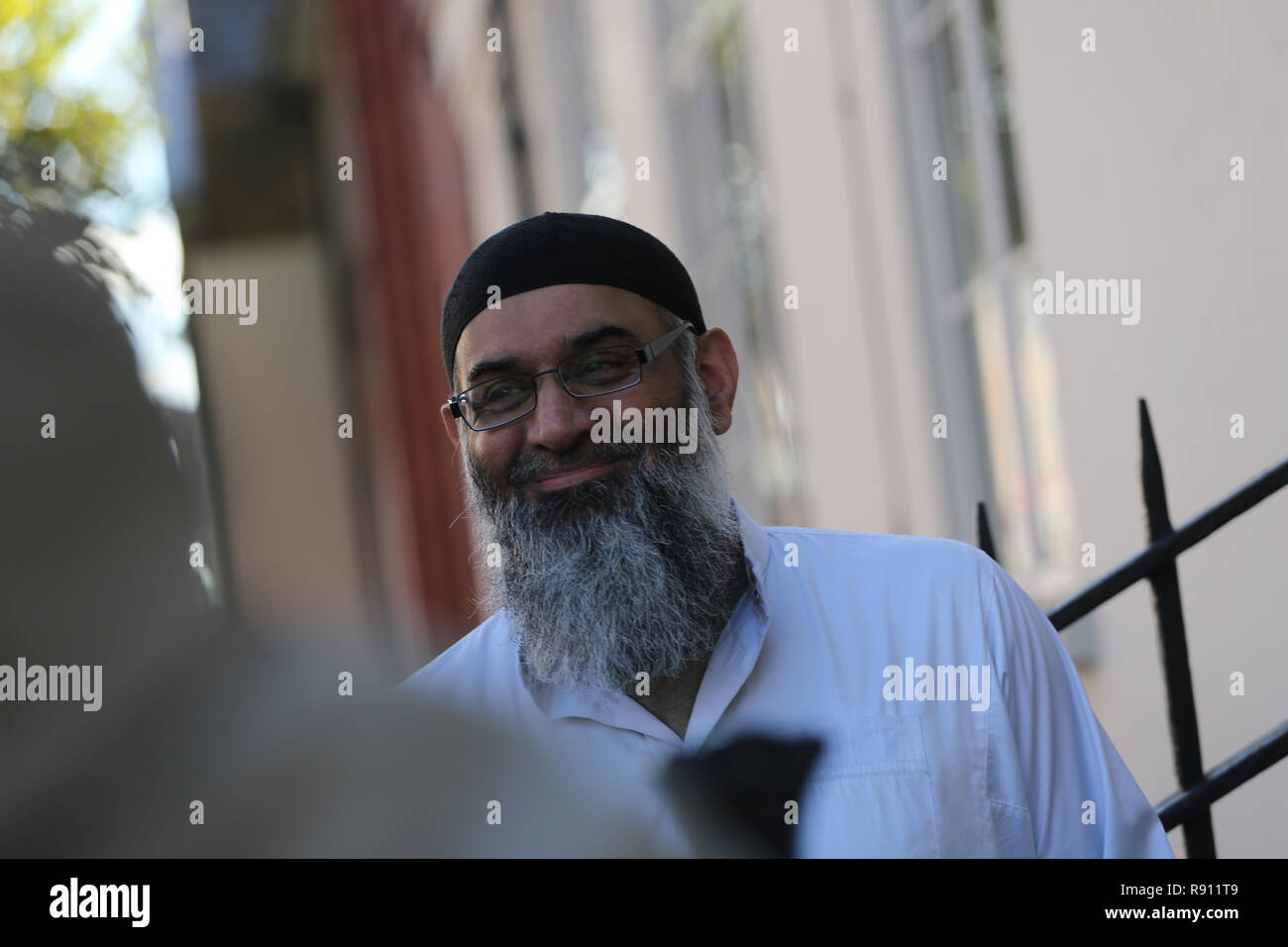 Anjem Choudary on the day of his release outside his Camden Probation Office Stock Photo