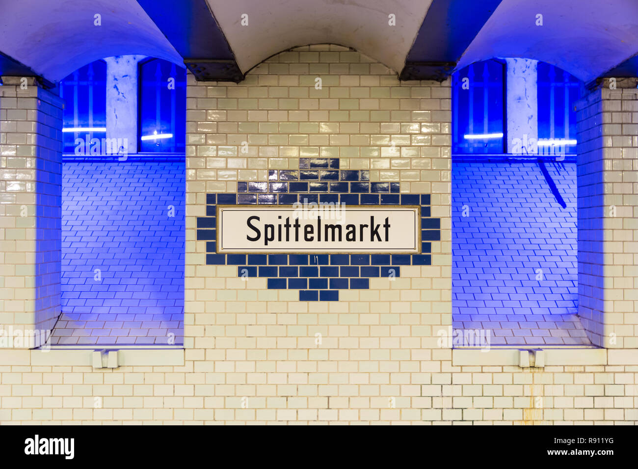 Berlin, Germany - December 18, 2017: Spittelmarkt station in Berlin subway located near to the Spree river Stock Photo